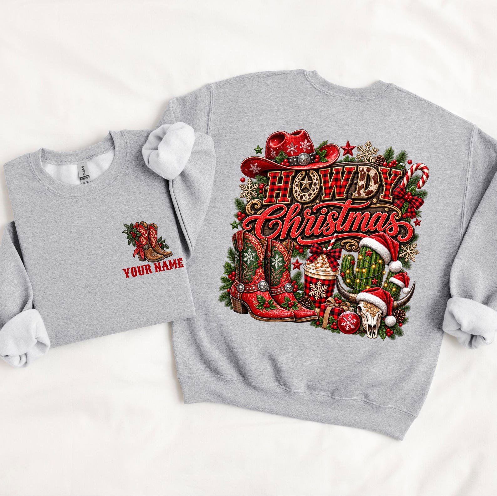 Custom Howdy Christmas Shirt, Matching Family Western Sweatshirt, Rodeo Cowboy Holiday Outfit 5
