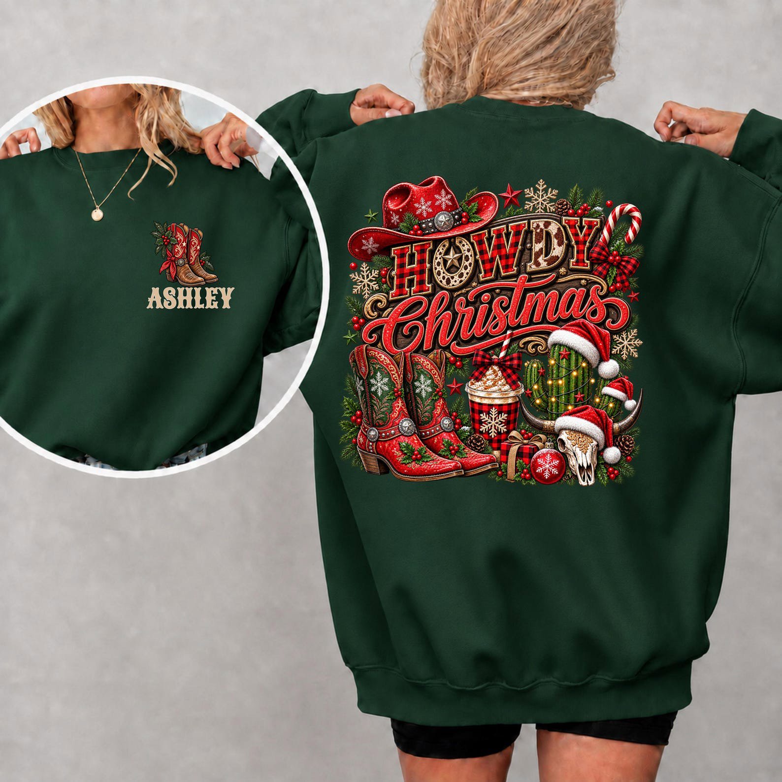 Custom Howdy Christmas Shirt, Matching Family Western Sweatshirt, Rodeo Cowboy Holiday Outfit 6