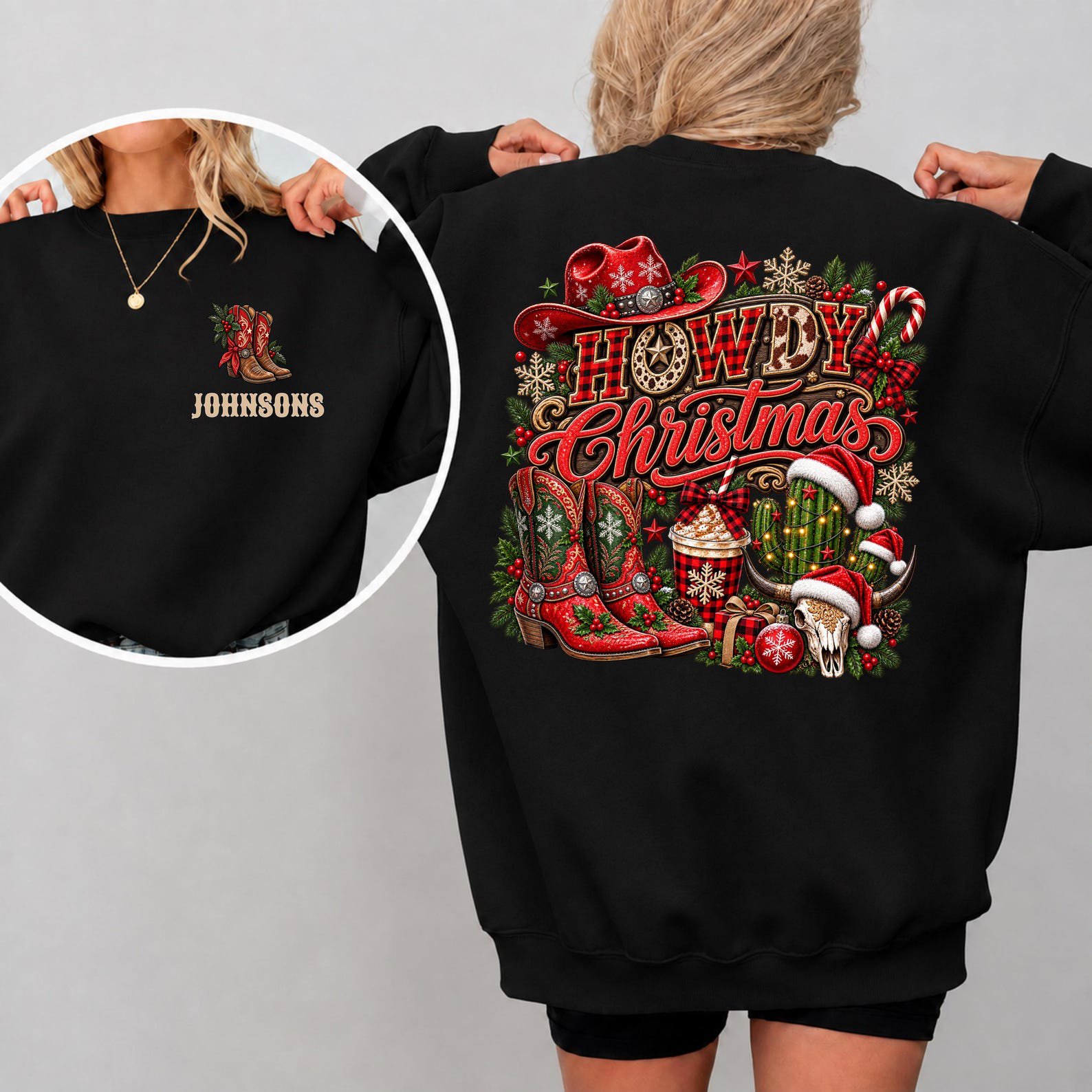Custom Howdy Christmas Shirt, Matching Family Western Sweatshirt, Rodeo Cowboy Holiday Outfit 7