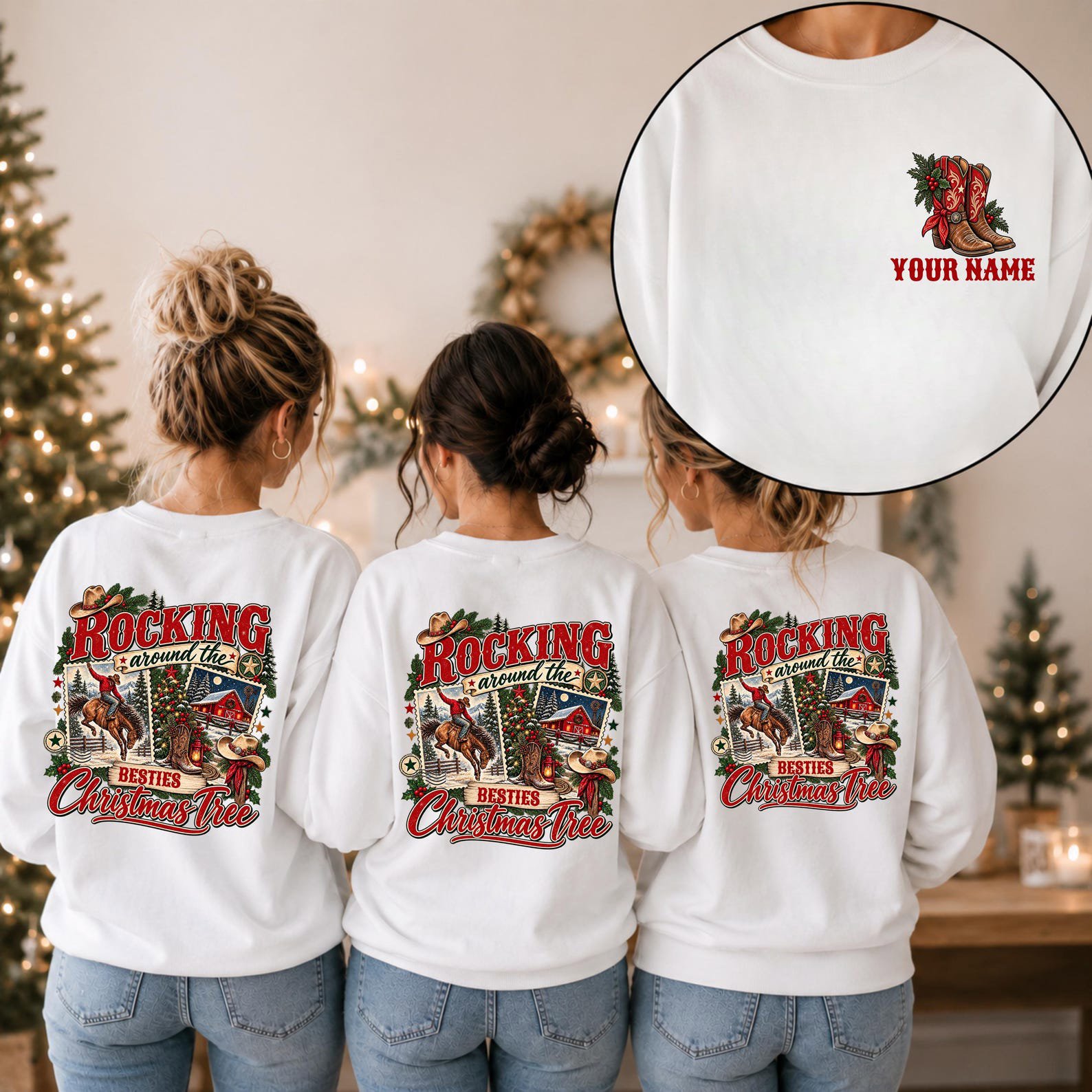 Custom Western Christmas Shirt, Matching Family Xmas Sweatshirt, Country Cowboy Friends Holiday Outfit 2
