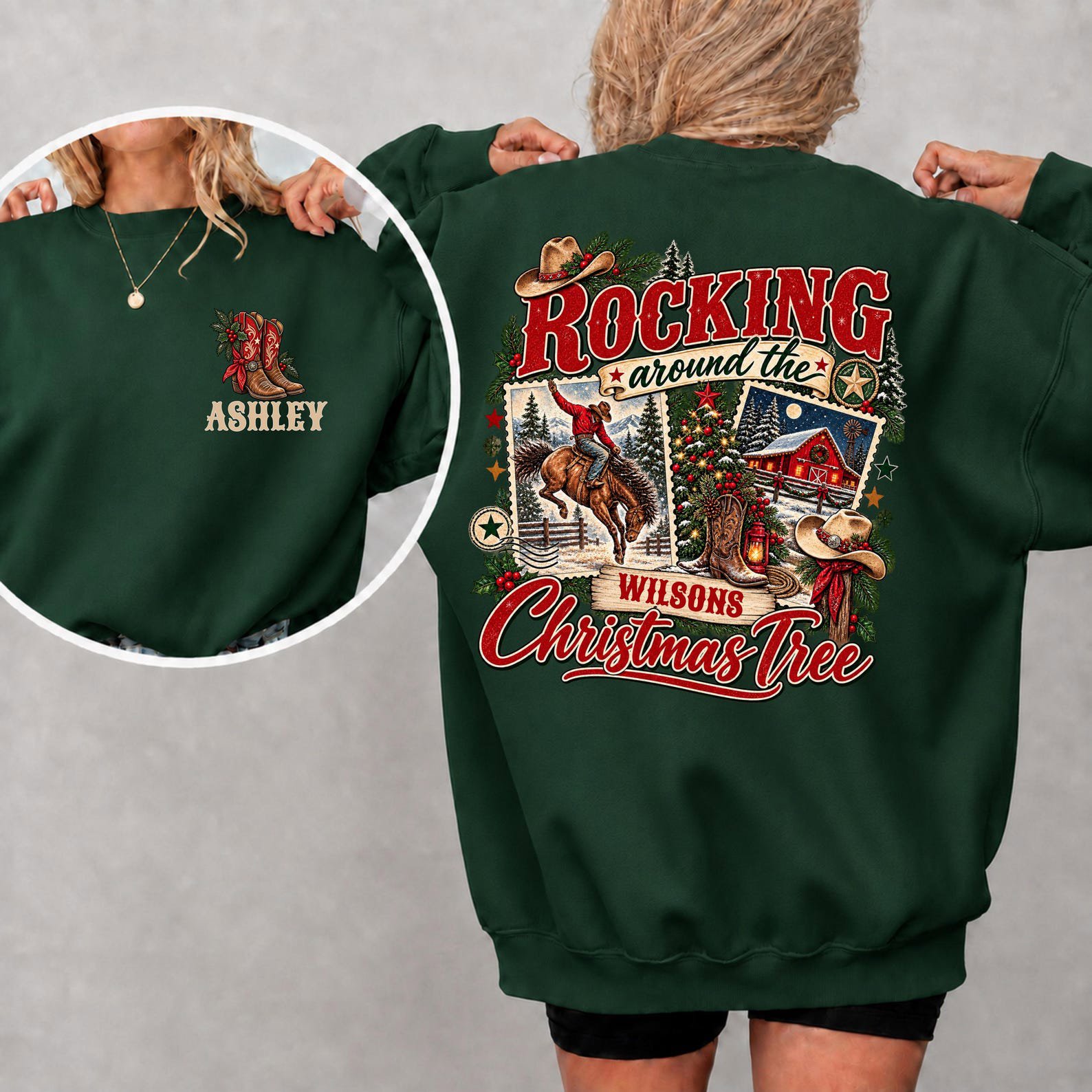 Custom Western Christmas Shirt, Matching Family Xmas Sweatshirt, Country Cowboy Friends Holiday Outfit 5