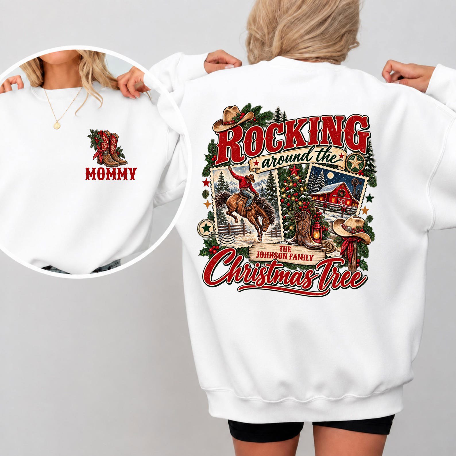 Custom Western Christmas Shirt, Matching Family Xmas Sweatshirt, Country Cowboy Friends Holiday Outfit 6