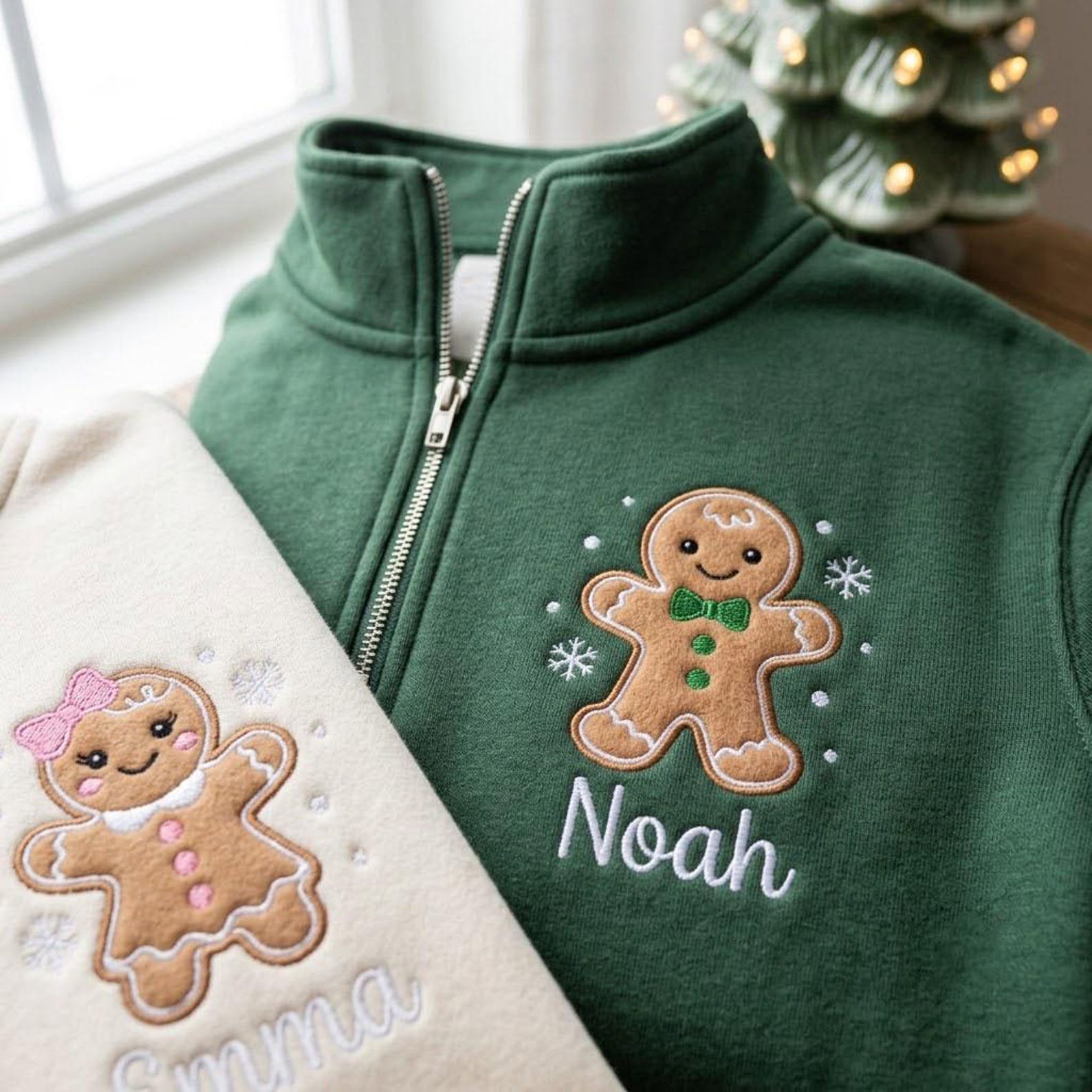 Christmas Gingerbread Quarter Zip, Personalized Embroidered Name Sweatshirt, Cute Holiday Pullover, Family Christmas Gift 1