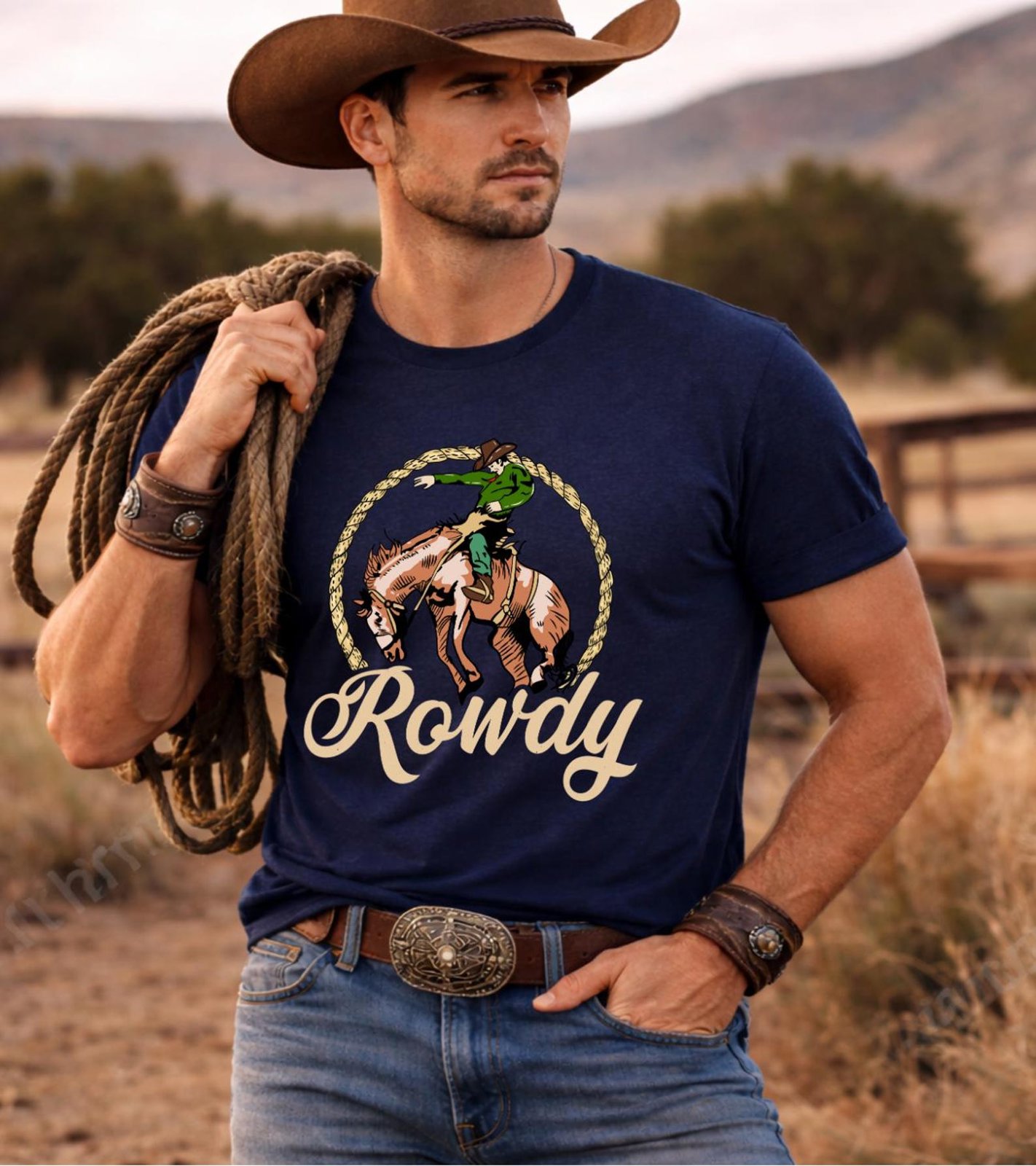 Rowdy Western Rodeo Shirt, Bronc Rider Graphic Tee, Country Cowboy T Shirt, Western Outfit Top, Rodeo Style Unisex Tee, Cowgirl Rodeo TShirt 3