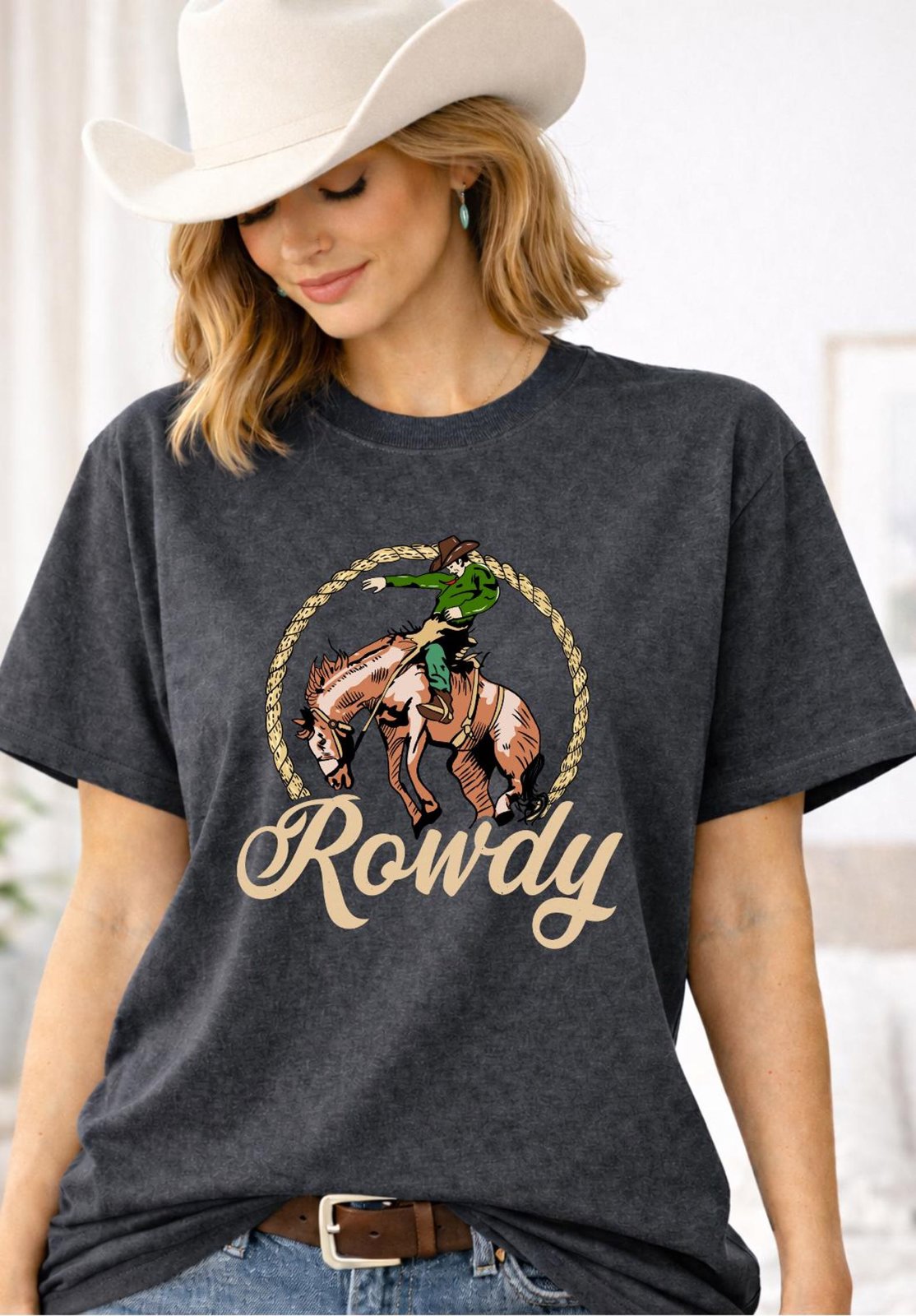 Rowdy Western Rodeo Shirt, Bronc Rider Graphic Tee, Country Cowboy T Shirt, Western Outfit Top, Rodeo Style Unisex Tee, Cowgirl Rodeo TShirt 6