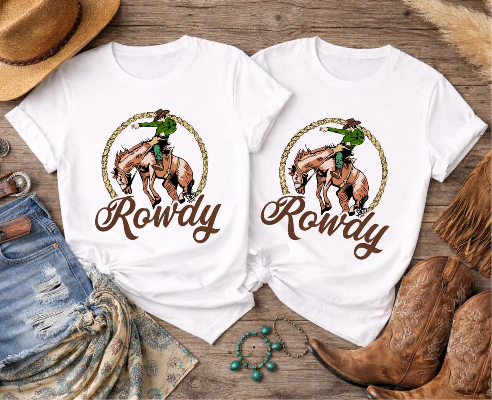 Rowdy Western Rodeo Shirt, Bronc Rider Graphic Tee, Country Cowboy T Shirt, Western Outfit Top, Rodeo Style Unisex Tee, Cowgirl Rodeo TShirt 7