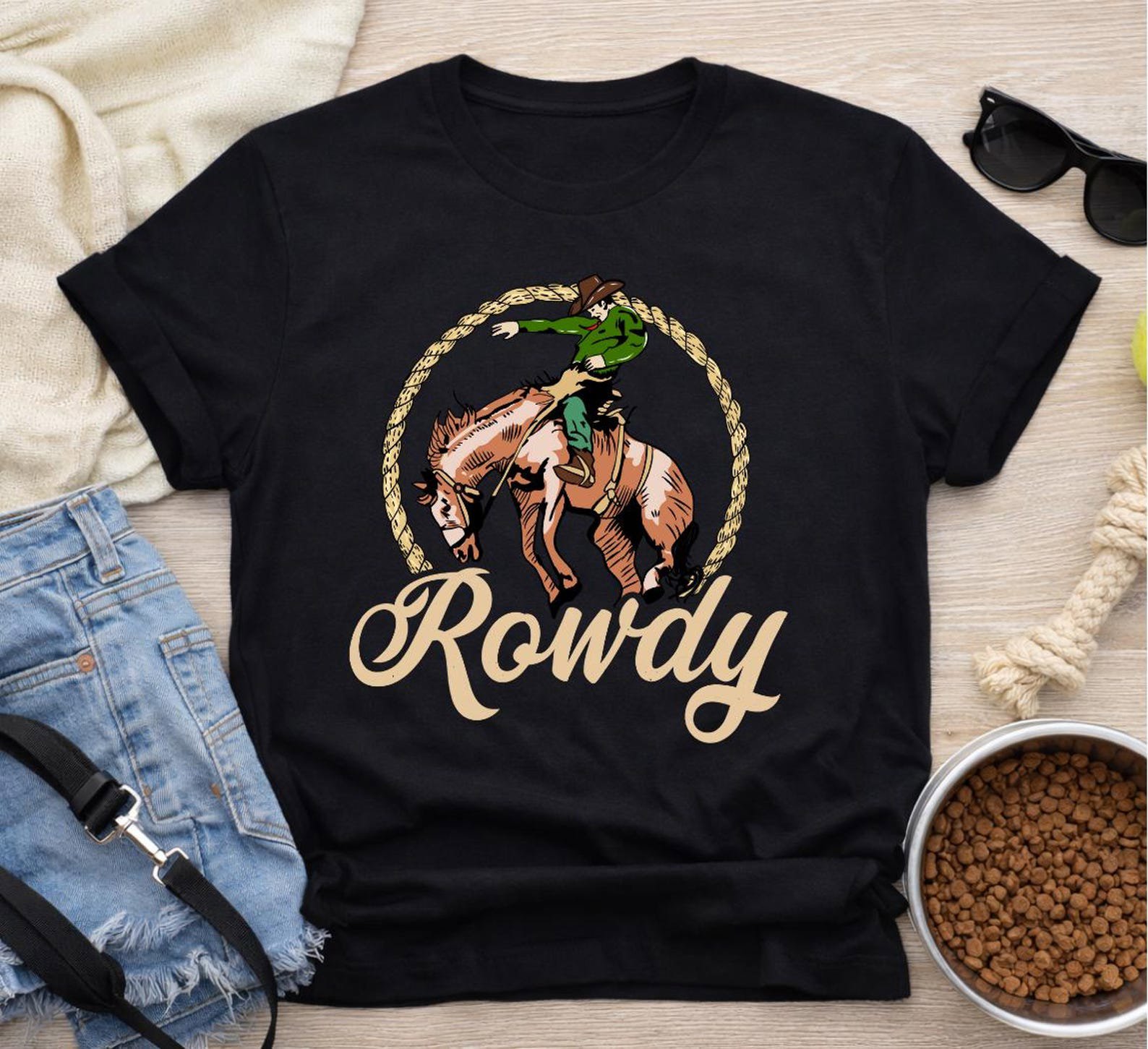 Rowdy Western Rodeo Shirt, Bronc Rider Graphic Tee, Country Cowboy T Shirt, Western Outfit Top, Rodeo Style Unisex Tee, Cowgirl Rodeo TShirt 8