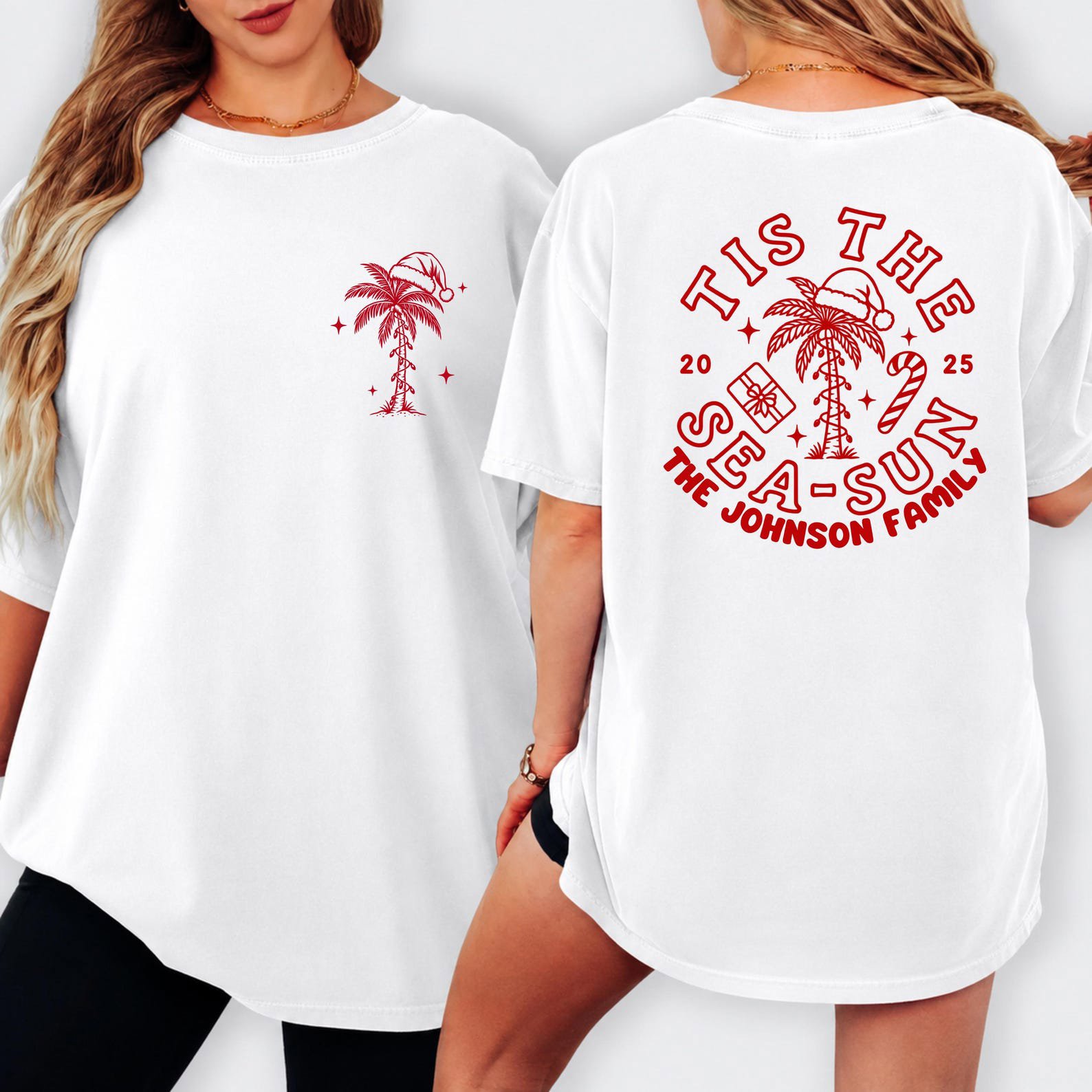 Custom Tis The Sea Sun Shirt, Tropical Family Christmas Vacation Sweatshirt, Beach Cruise Xmas Tee 1