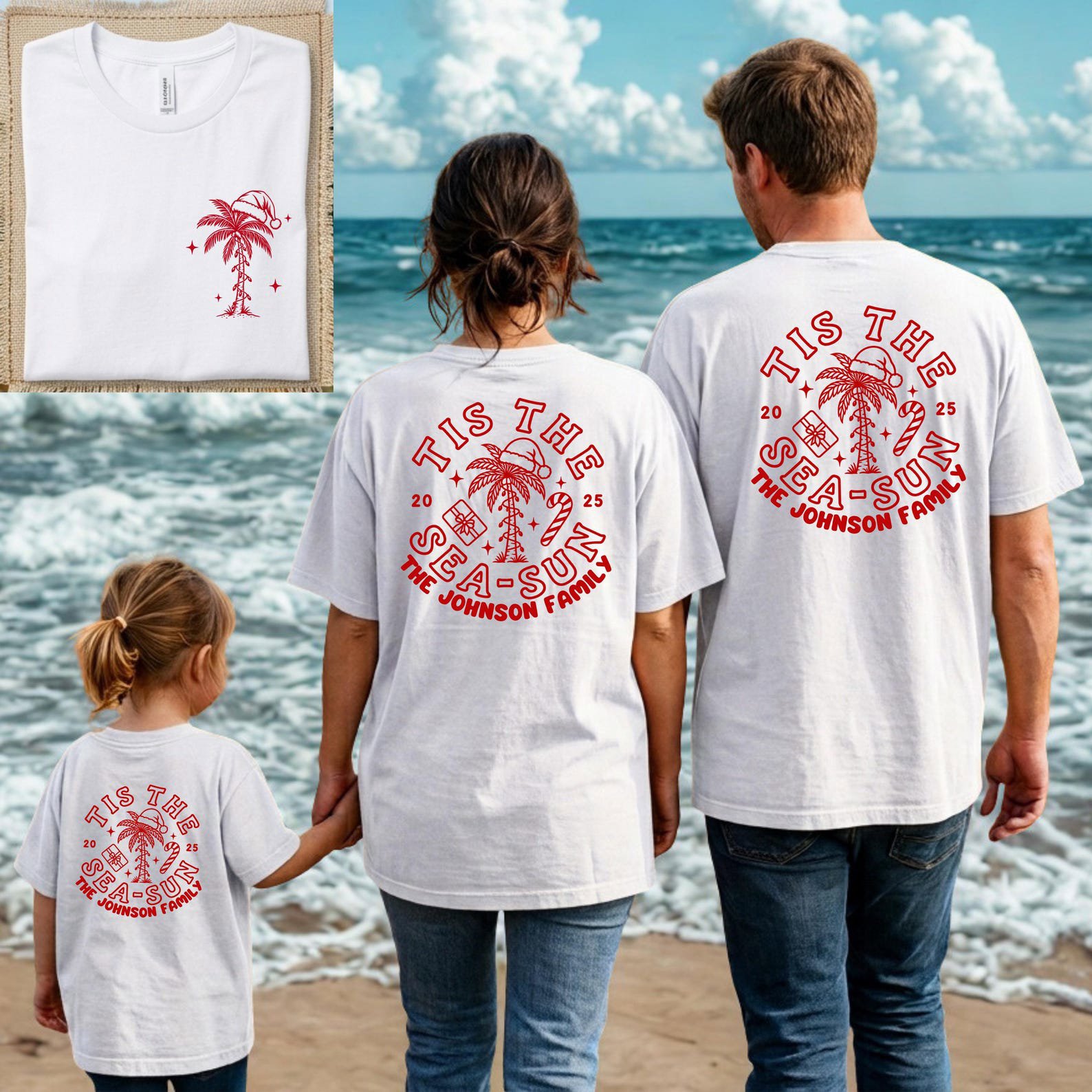 Custom Tis The Sea Sun Shirt, Tropical Family Christmas Vacation Sweatshirt, Beach Cruise Xmas Tee 2