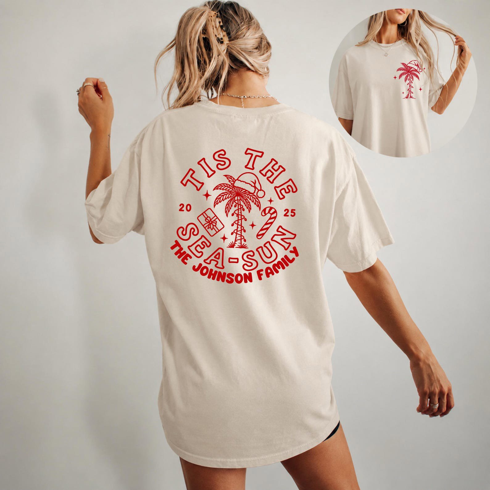 Custom Tis The Sea Sun Shirt, Tropical Family Christmas Vacation Sweatshirt, Beach Cruise Xmas Tee 5