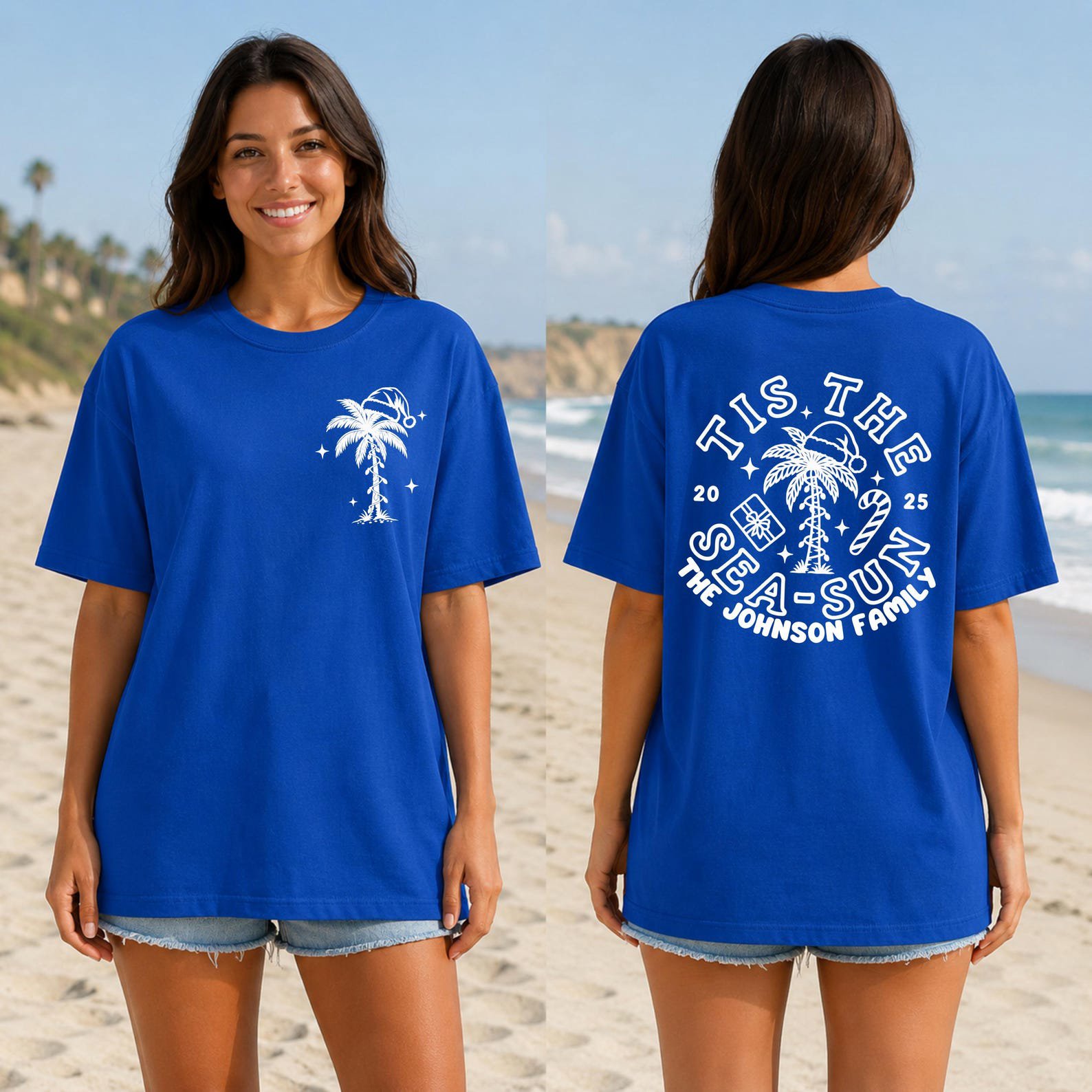 Custom Tis The Sea Sun Shirt, Tropical Family Christmas Vacation Sweatshirt, Beach Cruise Xmas Tee 7