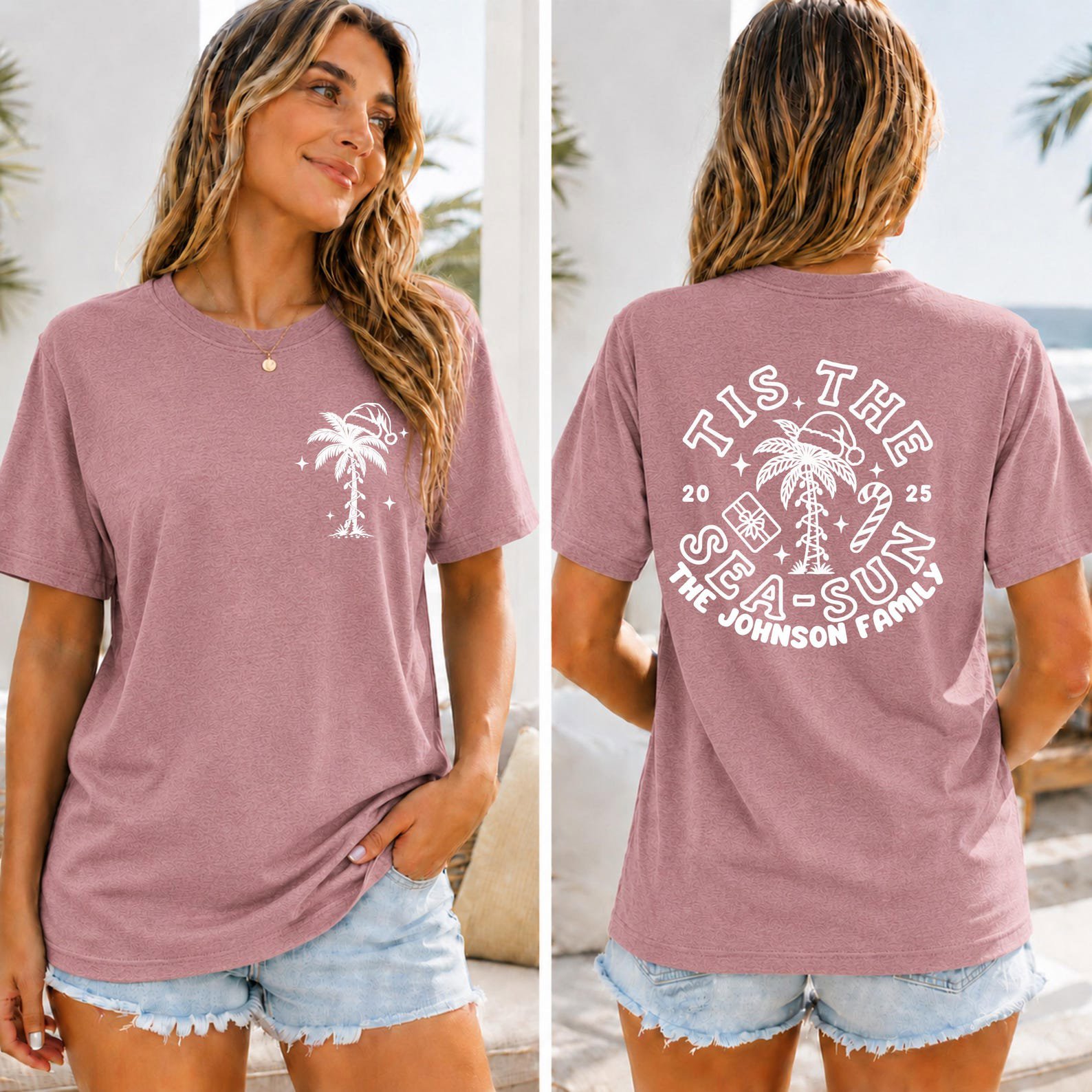 Custom Tis The Sea Sun Shirt, Tropical Family Christmas Vacation Sweatshirt, Beach Cruise Xmas Tee 8