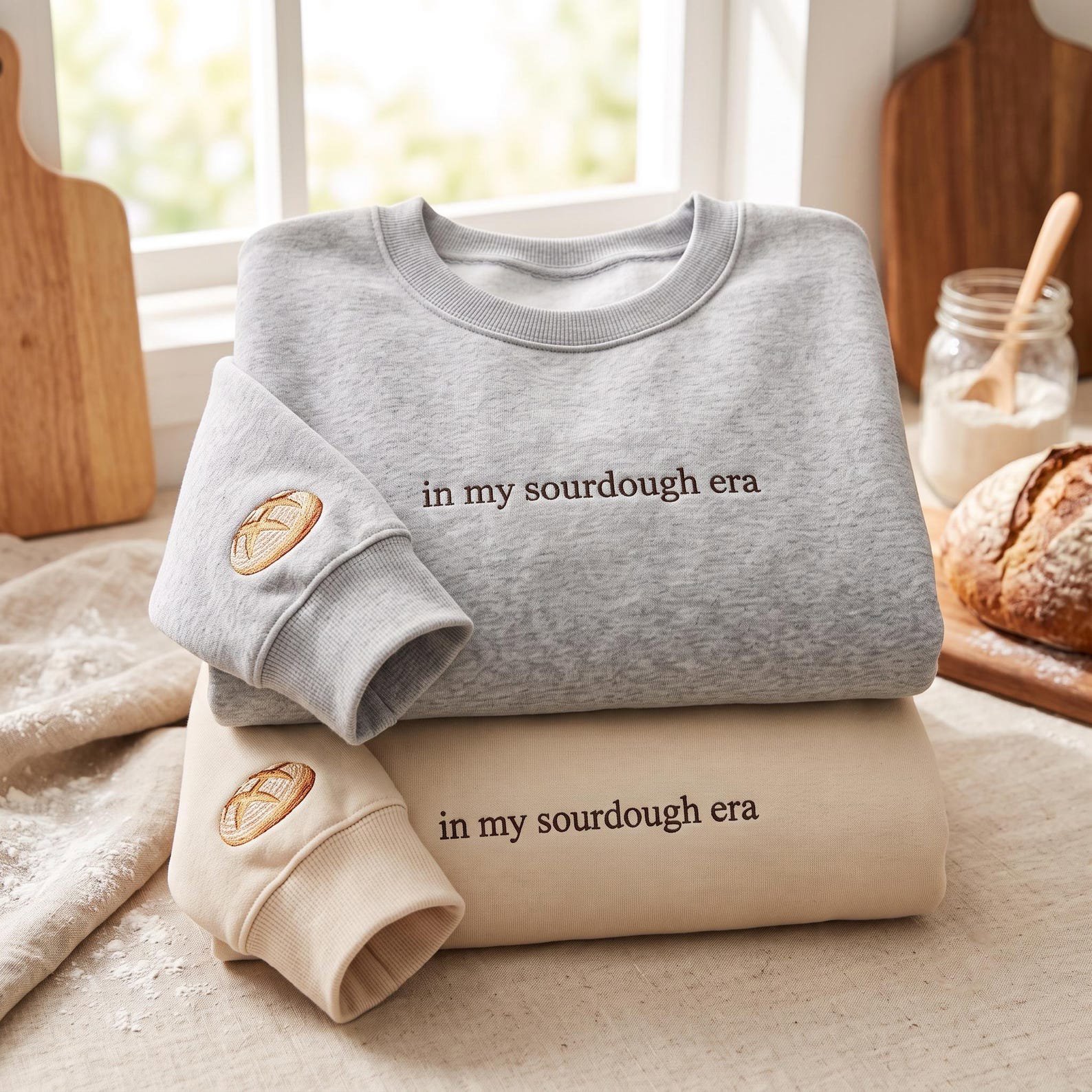 Sourdough Era Sweatshirt, Embroidered Bread Sleeve Sweater, Cozy Baker Shirt, Gift for Sourdough and Baking Lovers 1