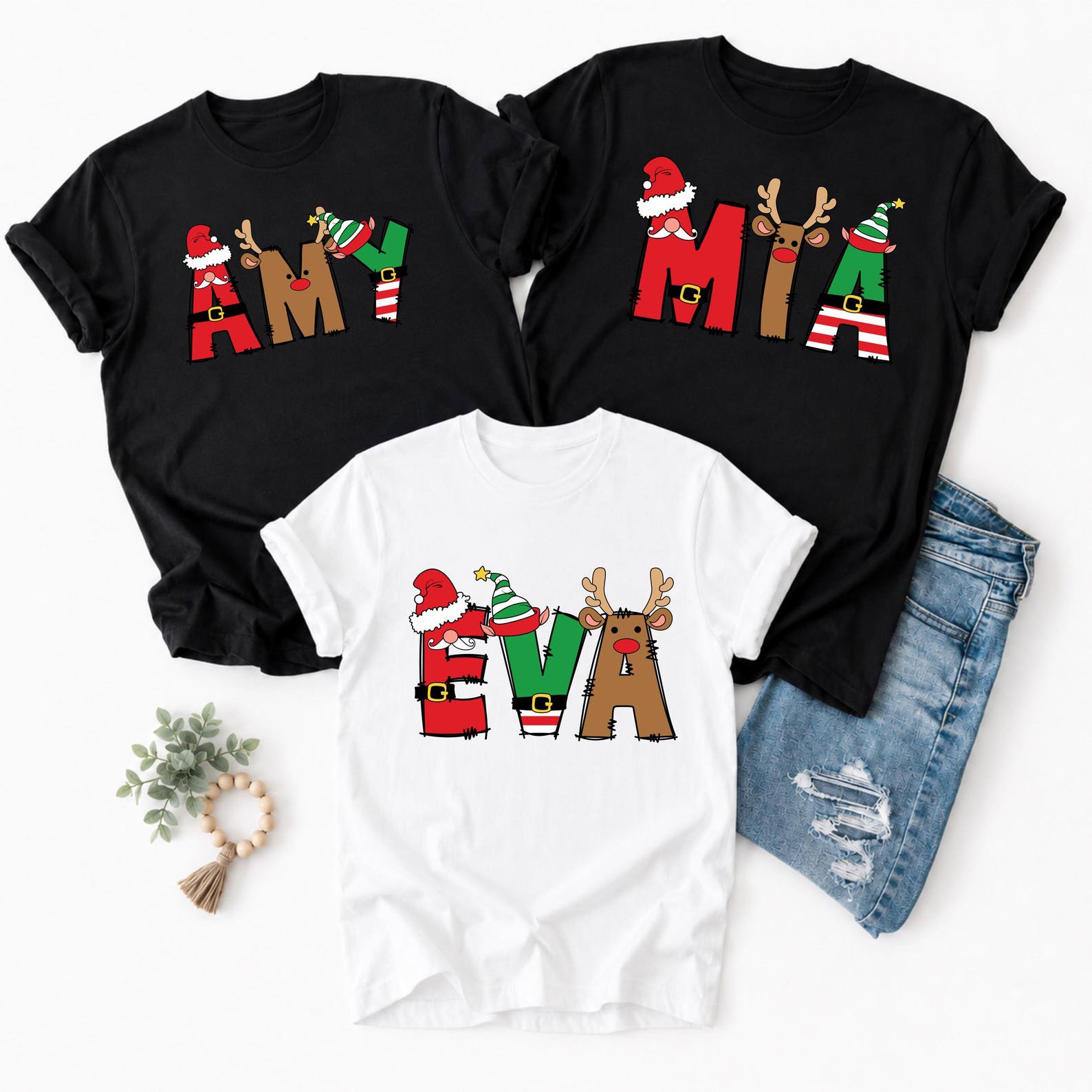 Custom Christmas Name Shirt, Personalized Santa Reindeer Elf Sweatshirt, Matching Family Xmas Outfit 1