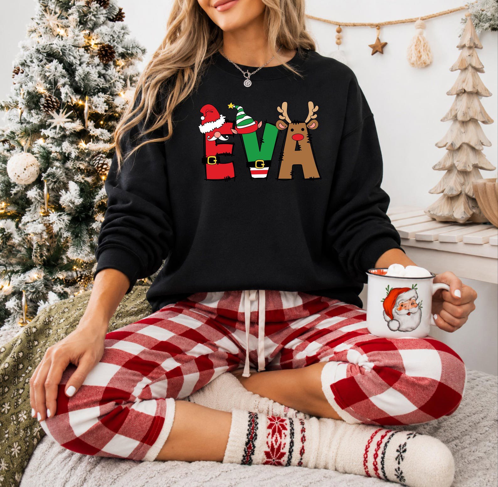 Custom Christmas Name Shirt, Personalized Santa Reindeer Elf Sweatshirt, Matching Family Xmas Outfit 3