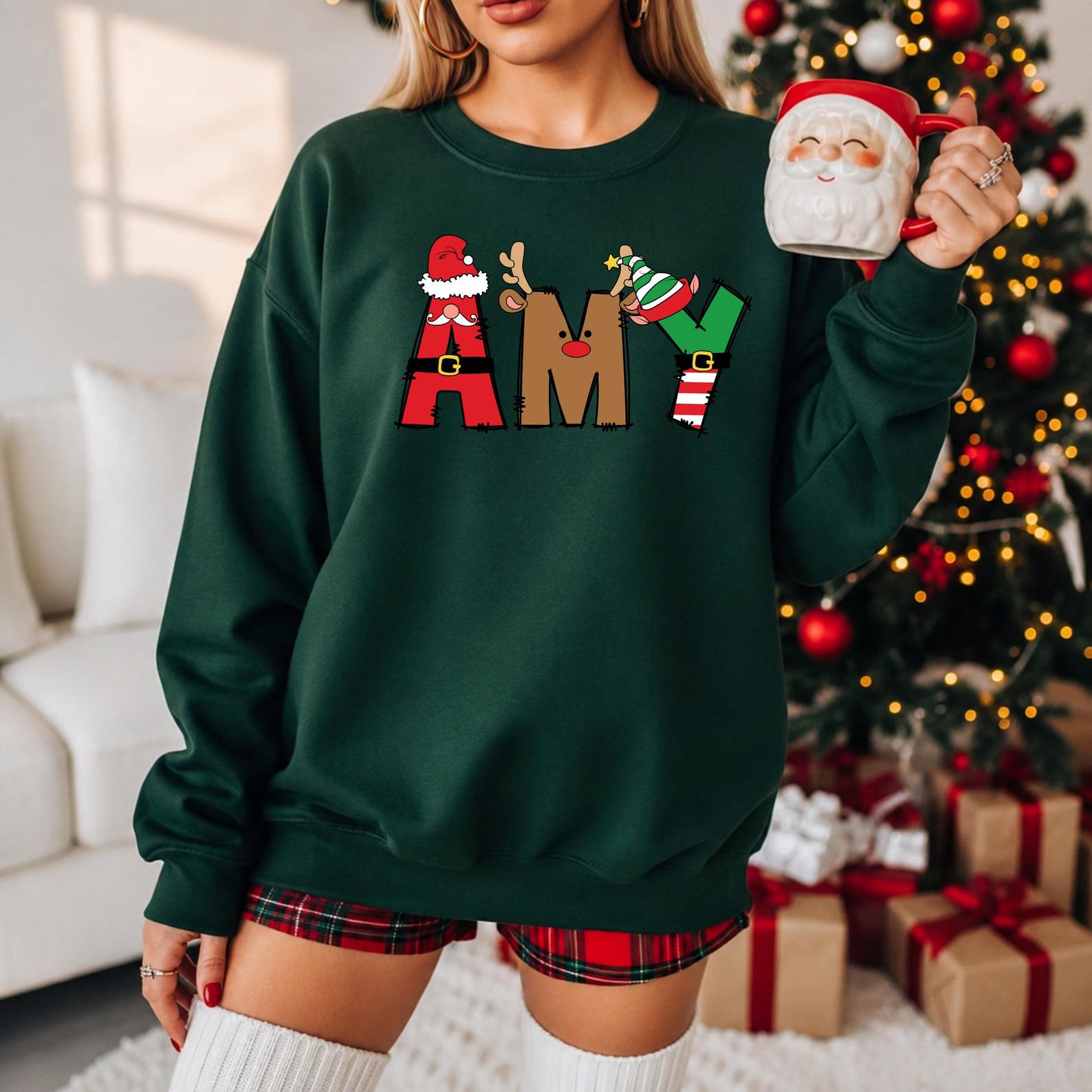 Custom Christmas Name Shirt, Personalized Santa Reindeer Elf Sweatshirt, Matching Family Xmas Outfit 6