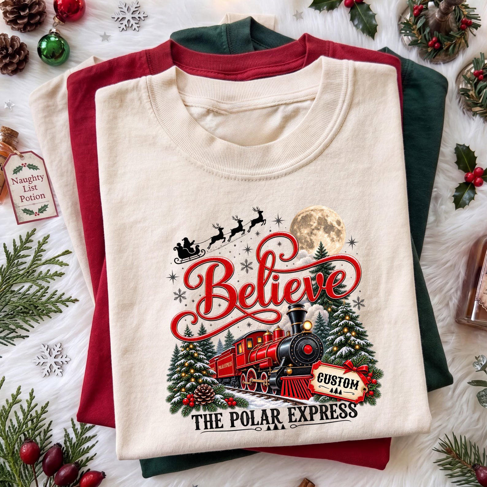Custom Believe Christmas Train Shirt, Vintage Holiday Express Sweatshirt, Personalized North Pole Outfit 1