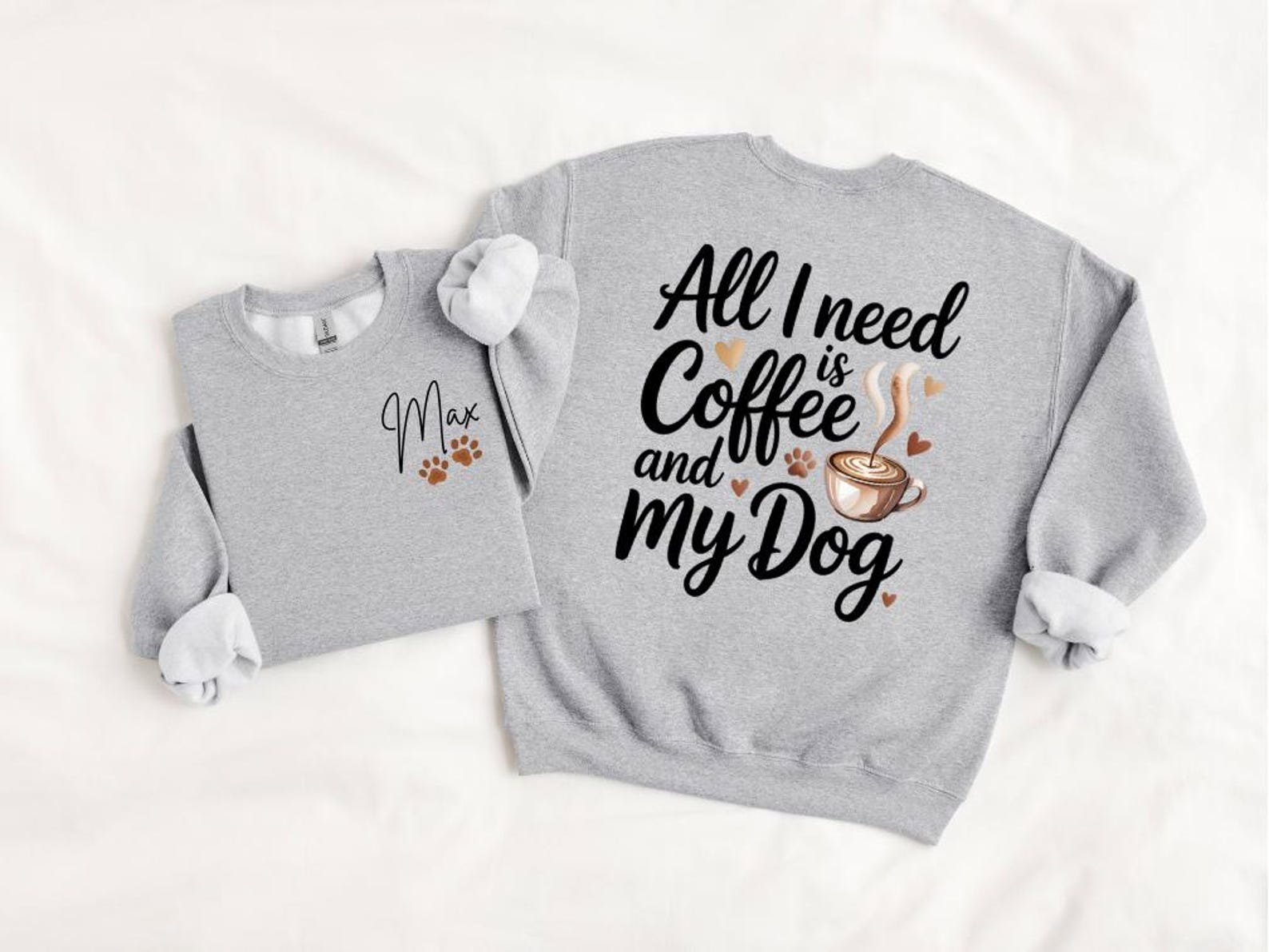 Personalized Dog Mom Who Loves Coffee Hoodies and Sweatshirt | Custom Pet Name Sleeve Detail | Cozy Dog Lover Gift for Her 5