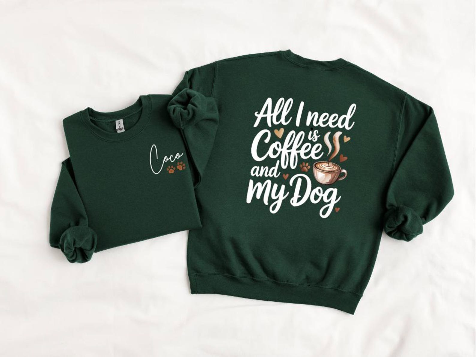 Personalized Dog Mom Who Loves Coffee Hoodies and Sweatshirt | Custom Pet Name Sleeve Detail | Cozy Dog Lover Gift for Her 6