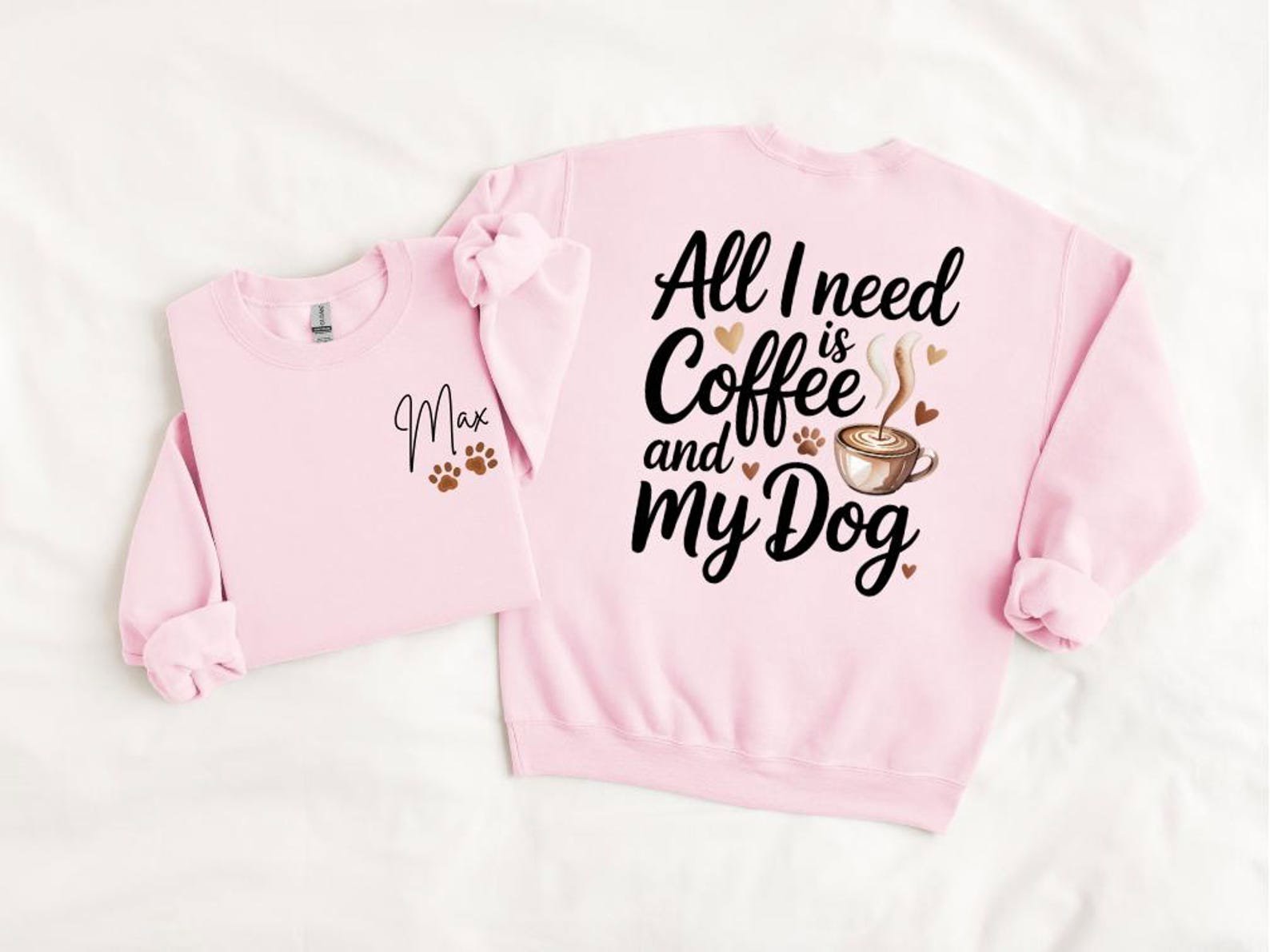 Personalized Dog Mom Who Loves Coffee Hoodies and Sweatshirt | Custom Pet Name Sleeve Detail | Cozy Dog Lover Gift for Her 7