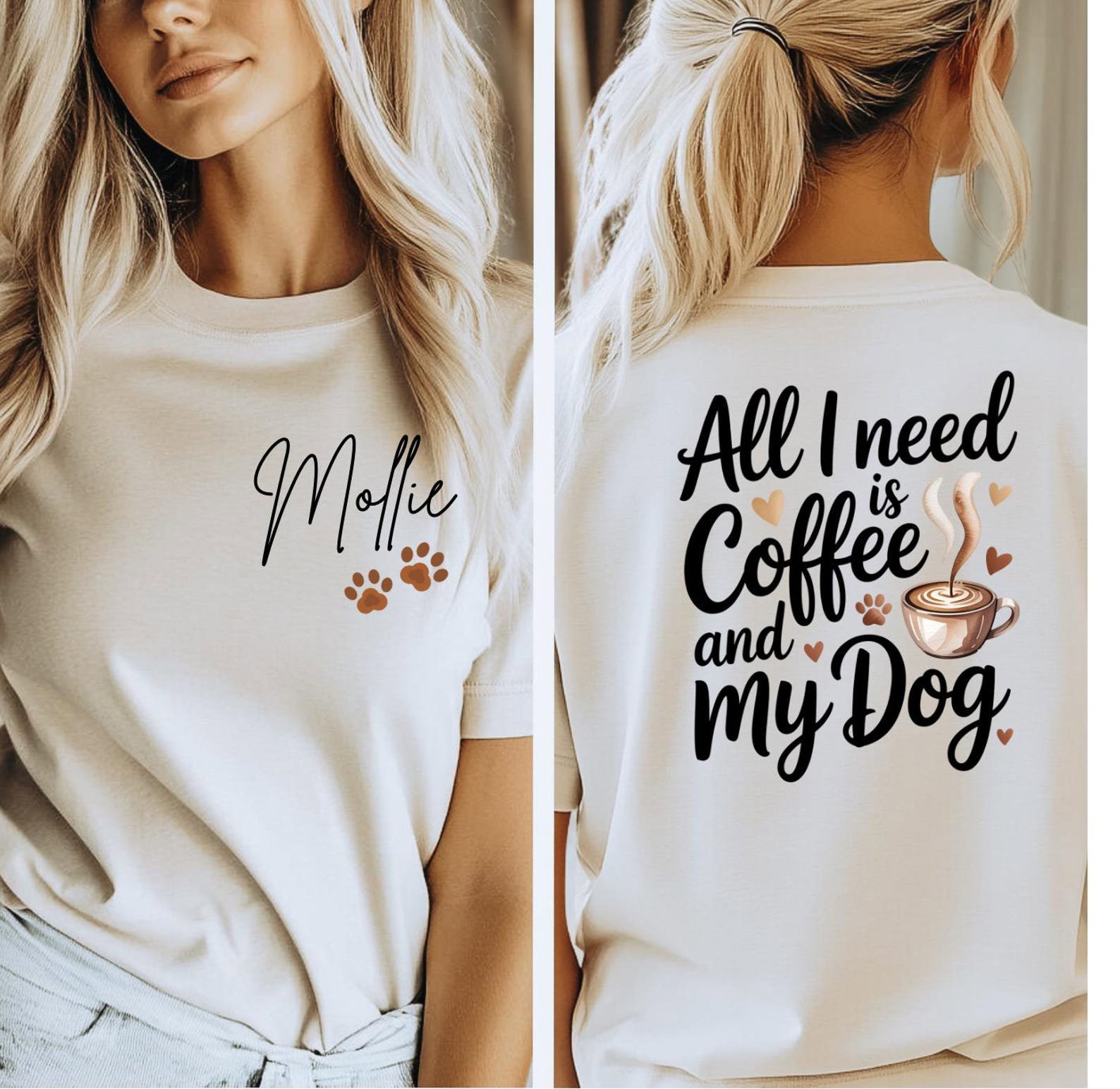 Personalized Dog Mom Who Loves Coffee Hoodies and Sweatshirt | Custom Pet Name Sleeve Detail | Cozy Dog Lover Gift for Her 9