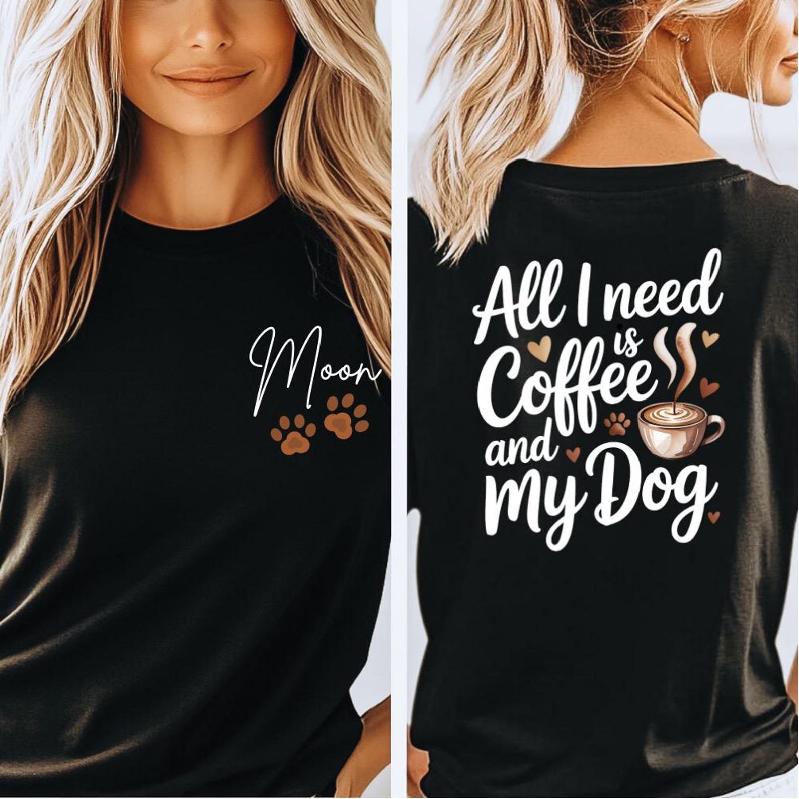 Personalized Dog Mom Who Loves Coffee Hoodies and Sweatshirt | Custom Pet Name Sleeve Detail | Cozy Dog Lover Gift for Her 10