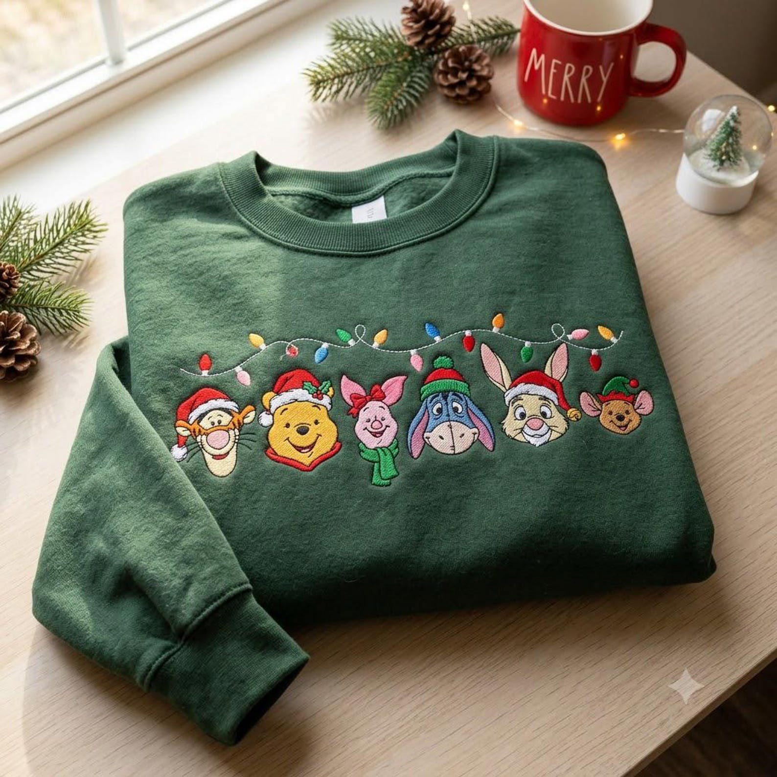 Holiday Bear Friends Embroidered Sweatshirt, Christmas Lights Character Crewneck, Cute Festive Winter Shirt, Christmas Vacation Gift 5