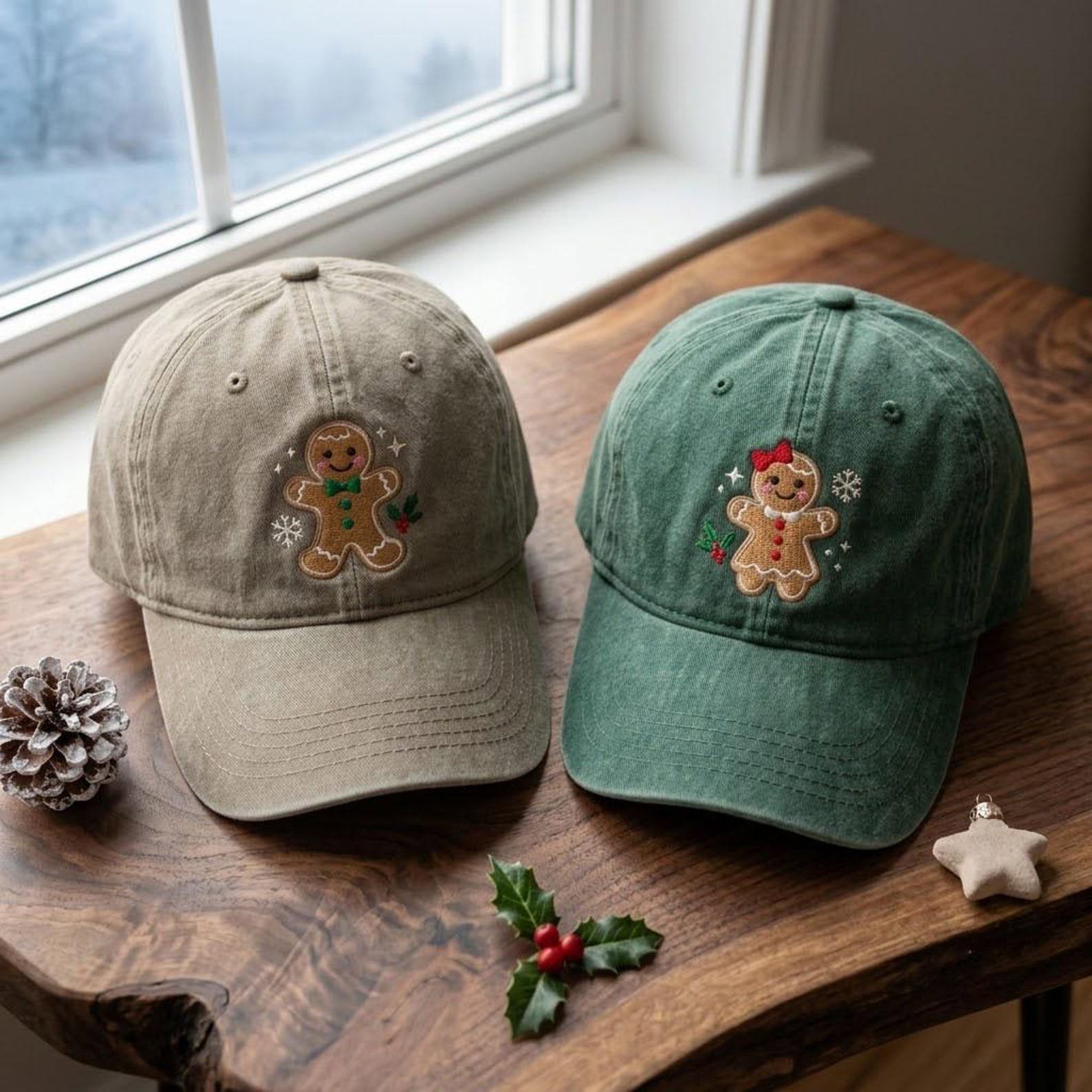 Gingerbread Embroidered Washed Hat, Christmas Gingerbread Man Dad Cap, Cute Holiday Baseball Hat, Festive Christmas Gift 1