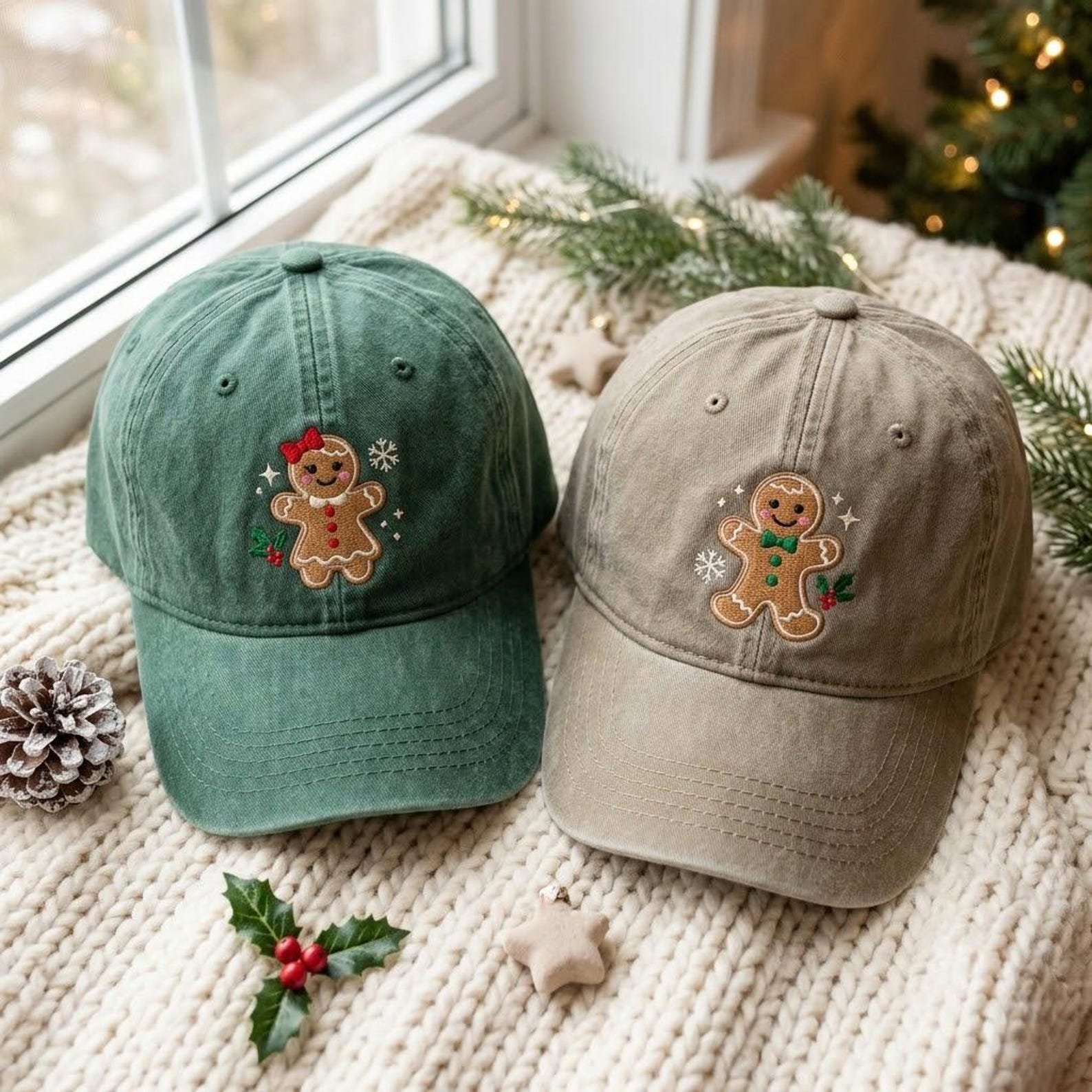 Gingerbread Embroidered Washed Hat, Christmas Gingerbread Man Dad Cap, Cute Holiday Baseball Hat, Festive Christmas Gift 4