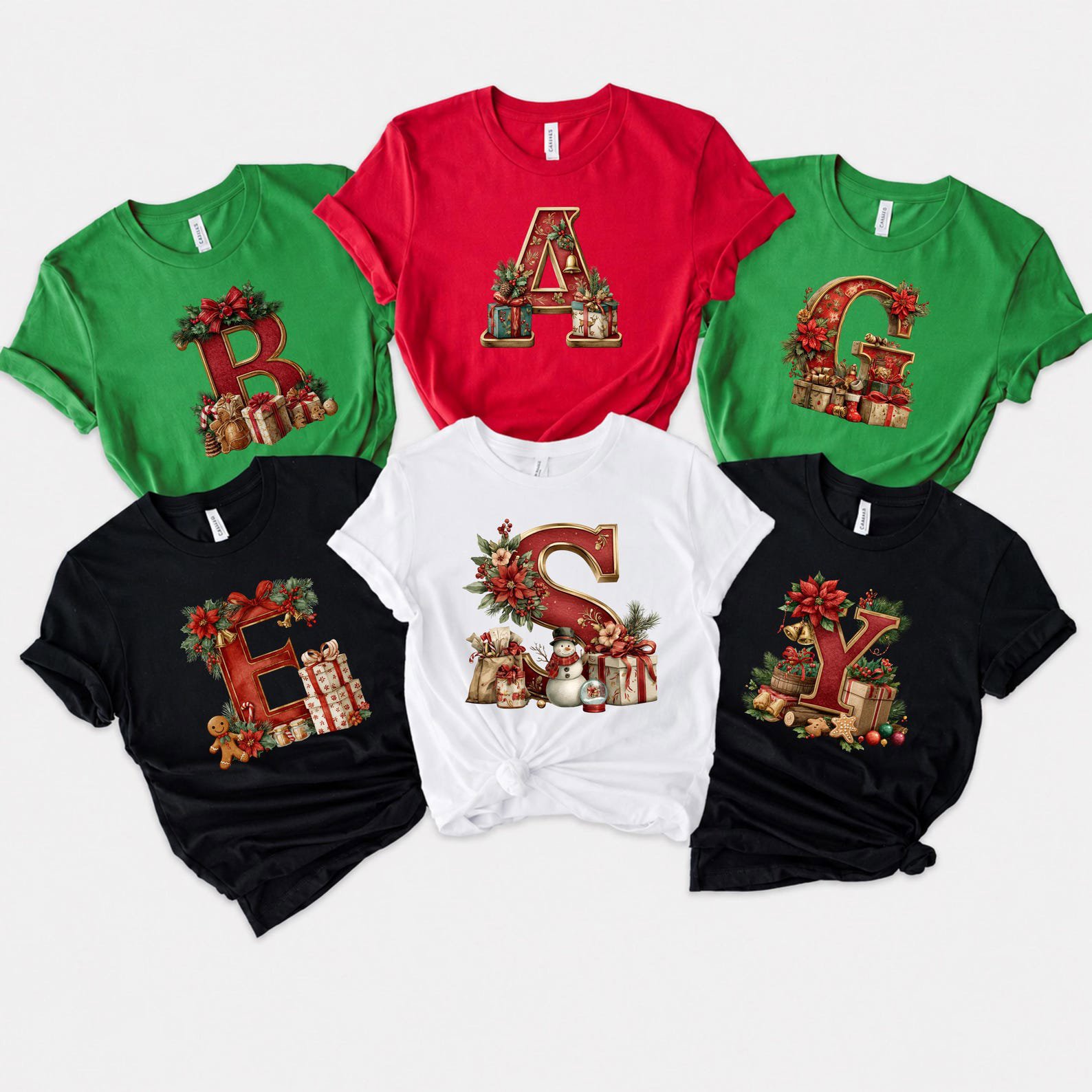 Vintage Christmas Monogram Sweatshirt, Traditional Botanical Initial Shirt, Cozy Xmas Gift Top 3
