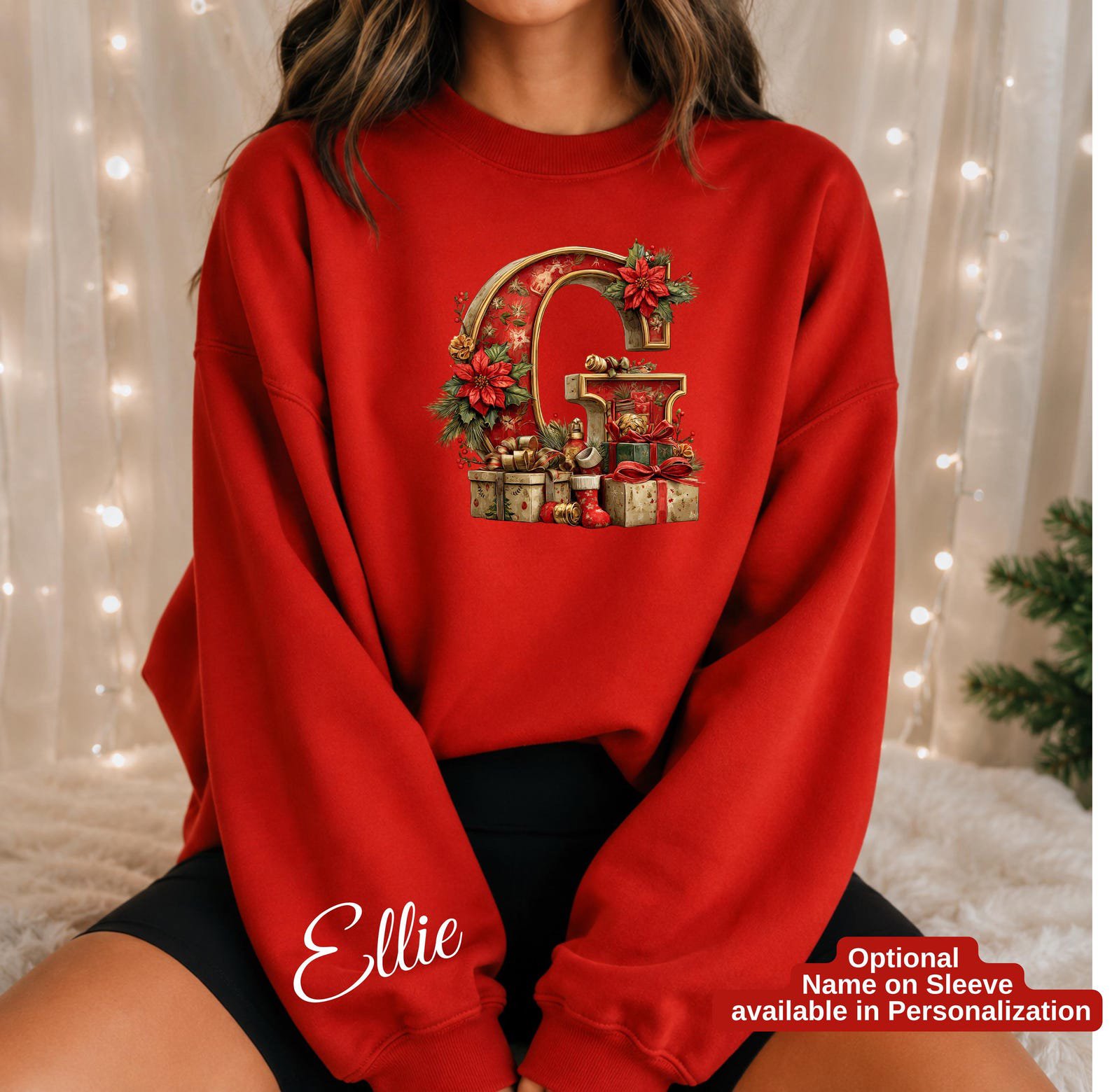 Vintage Christmas Monogram Sweatshirt, Traditional Botanical Initial Shirt, Cozy Xmas Gift Top 8
