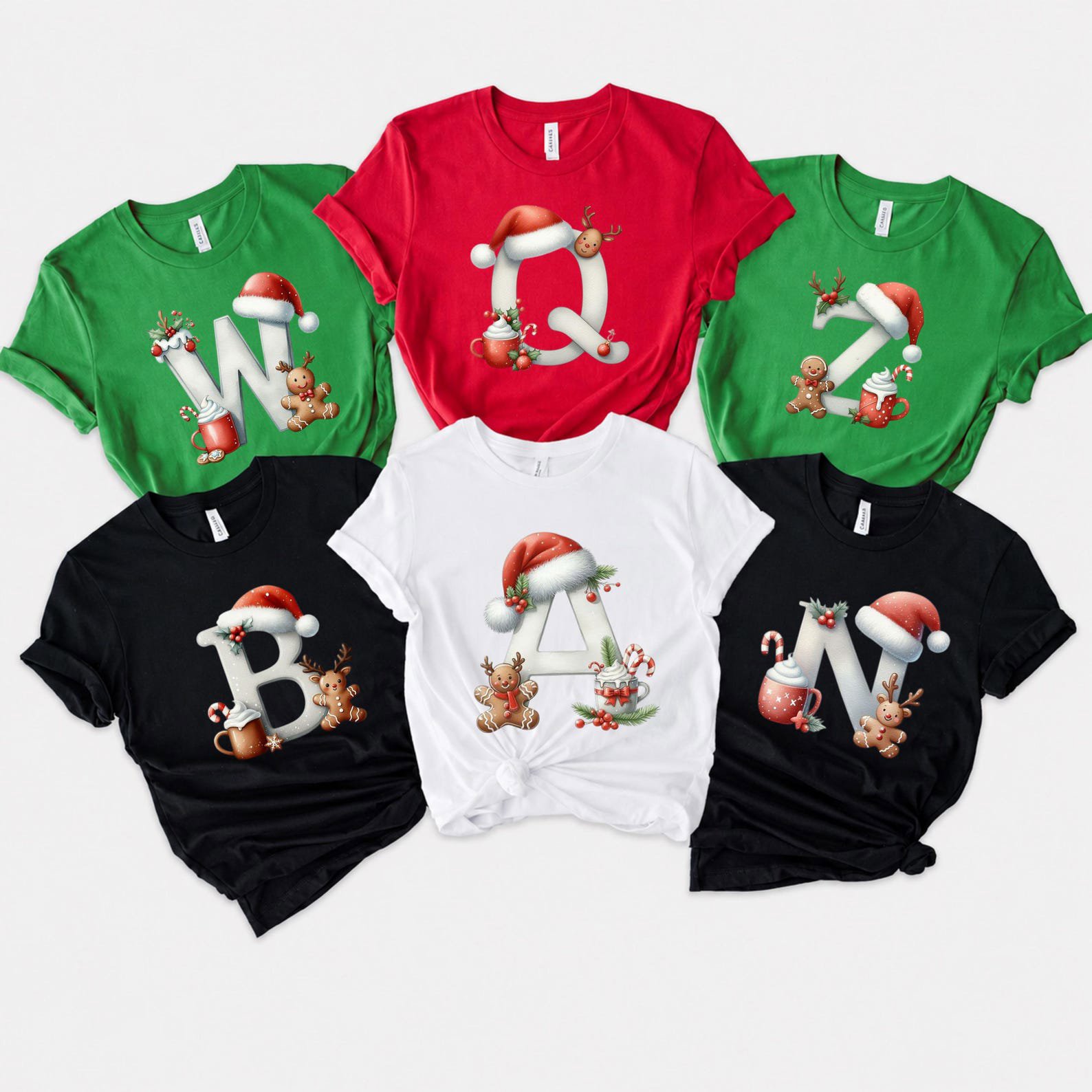 Gingerbread Christmas Monogram Shirt, Hot Cocoa Santa Hat Initial Sweatshirt, Matching Family Xmas Outfit 3