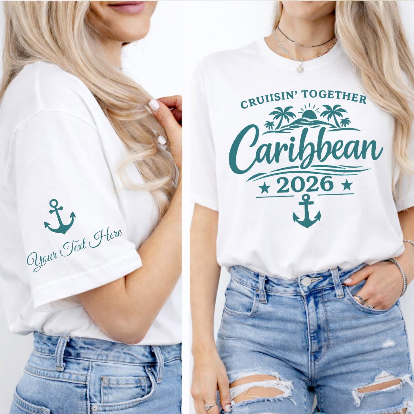 Custom Name Sleeve Cruise Shirt, Caribbean Cruise 2026 Tee, Personalized Cruisin Together Shirt, Name on Sleeve Vacation Outfit, Cruise Gift 2