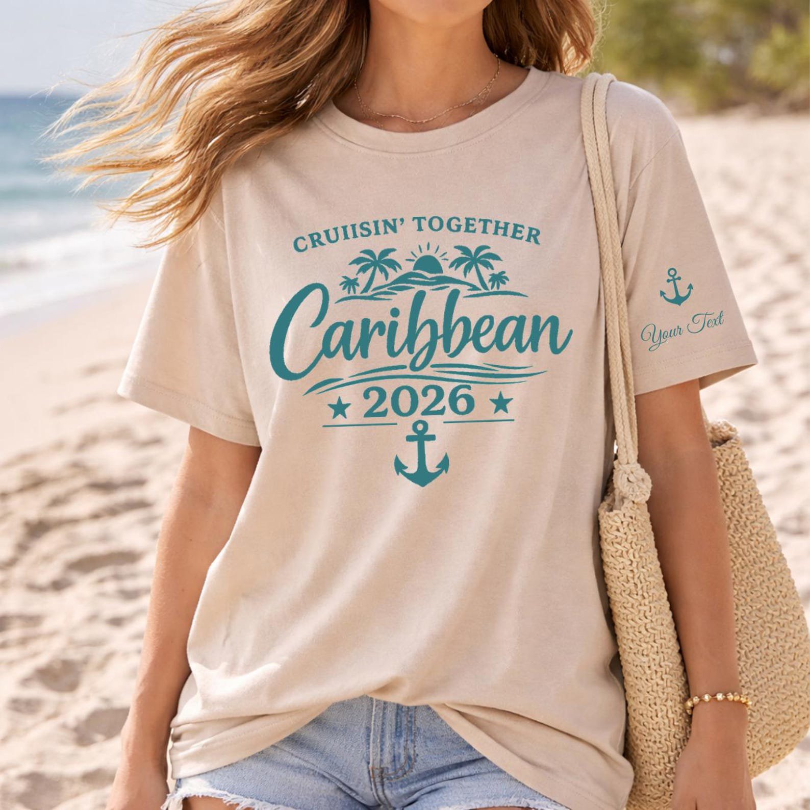 Custom Name Sleeve Cruise Shirt, Caribbean Cruise 2026 Tee, Personalized Cruisin Together Shirt, Name on Sleeve Vacation Outfit, Cruise Gift 5