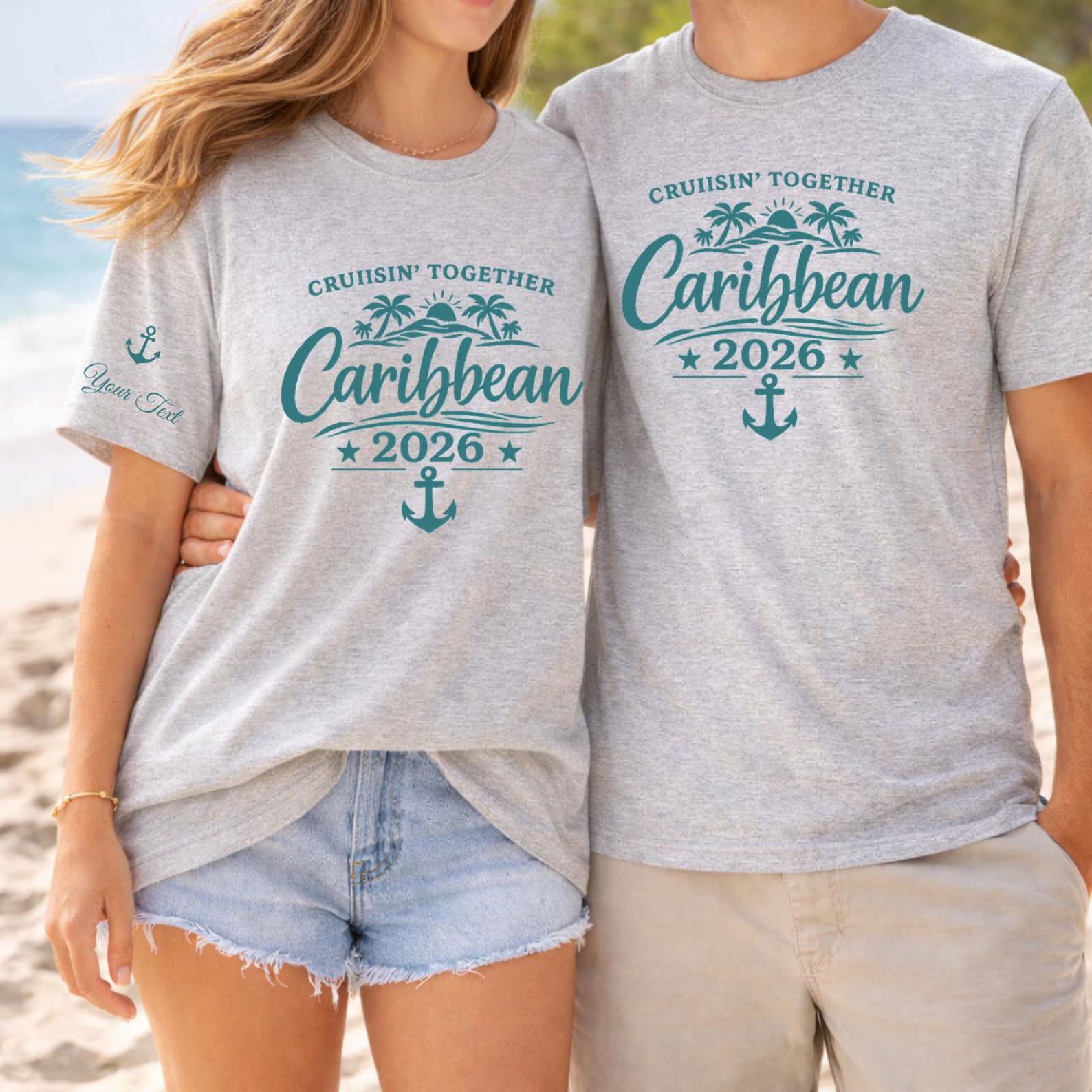 Custom Name Sleeve Cruise Shirt, Caribbean Cruise 2026 Tee, Personalized Cruisin Together Shirt, Name on Sleeve Vacation Outfit, Cruise Gift 6