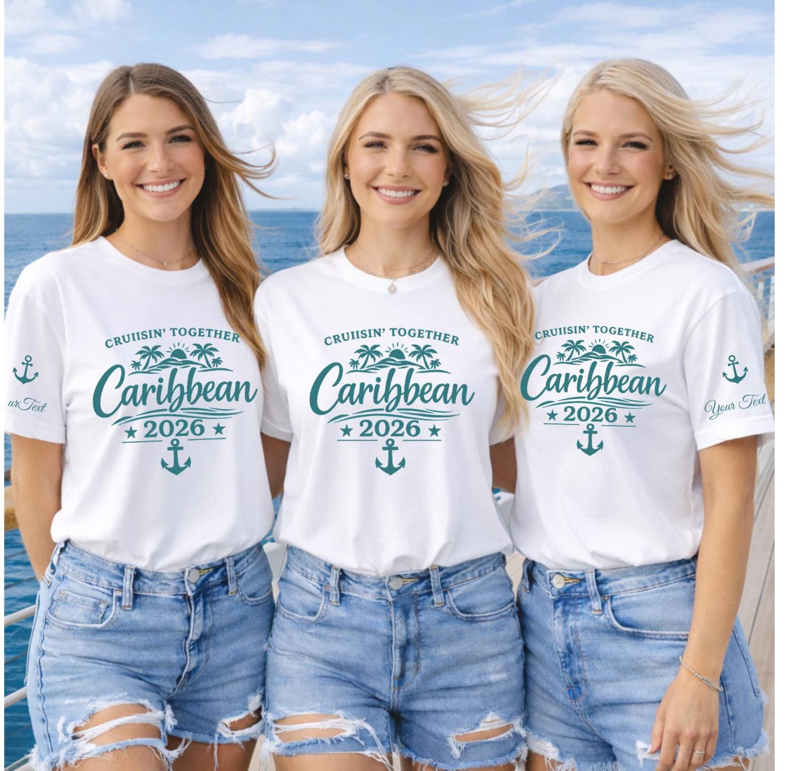 Custom Name Sleeve Cruise Shirt, Caribbean Cruise 2026 Tee, Personalized Cruisin Together Shirt, Name on Sleeve Vacation Outfit, Cruise Gift 7