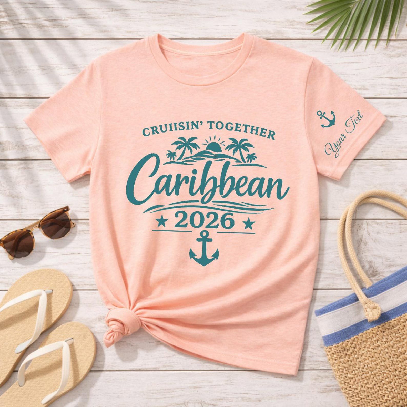 Custom Name Sleeve Cruise Shirt, Caribbean Cruise 2026 Tee, Personalized Cruisin Together Shirt, Name on Sleeve Vacation Outfit, Cruise Gift 8