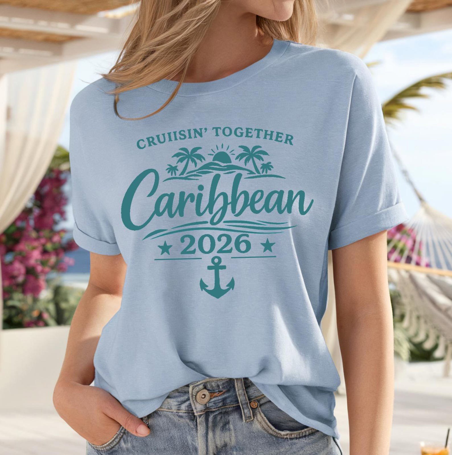 Custom Name Sleeve Cruise Shirt, Caribbean Cruise 2026 Tee, Personalized Cruisin Together Shirt, Name on Sleeve Vacation Outfit, Cruise Gift 10