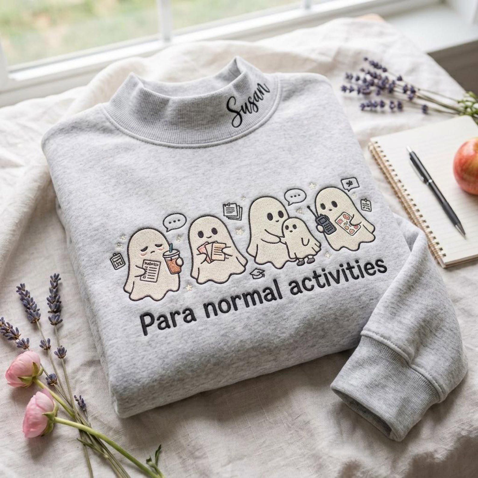 Para Normal Activities Embroidered Mock Neck Sweatshirt, Paraprofessional Ghost Crewneck, Personalized Para Educator Gift 2