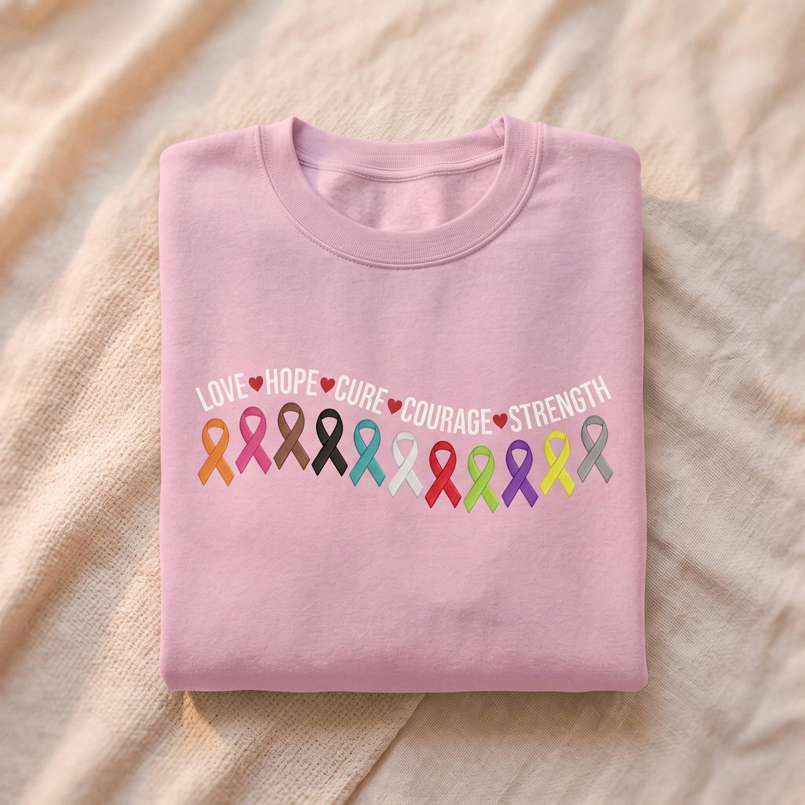 Cancer Ribbon Embroidered Sweatshirt, Love Hope Cure Courage Strength Crewneck, Cancer Survivor Support Gift 2