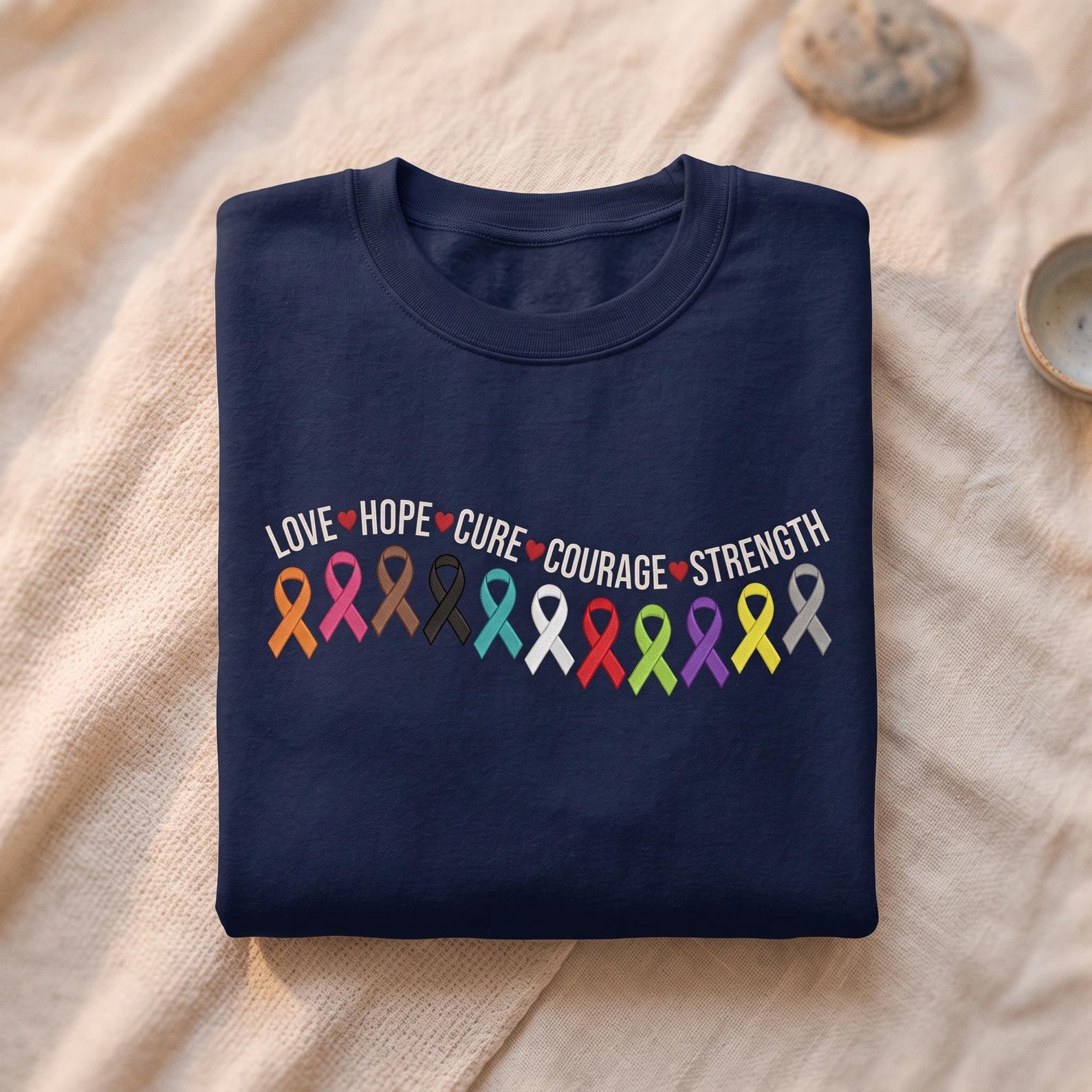 Cancer Ribbon Embroidered Sweatshirt, Love Hope Cure Courage Strength Crewneck, Cancer Survivor Support Gift 1