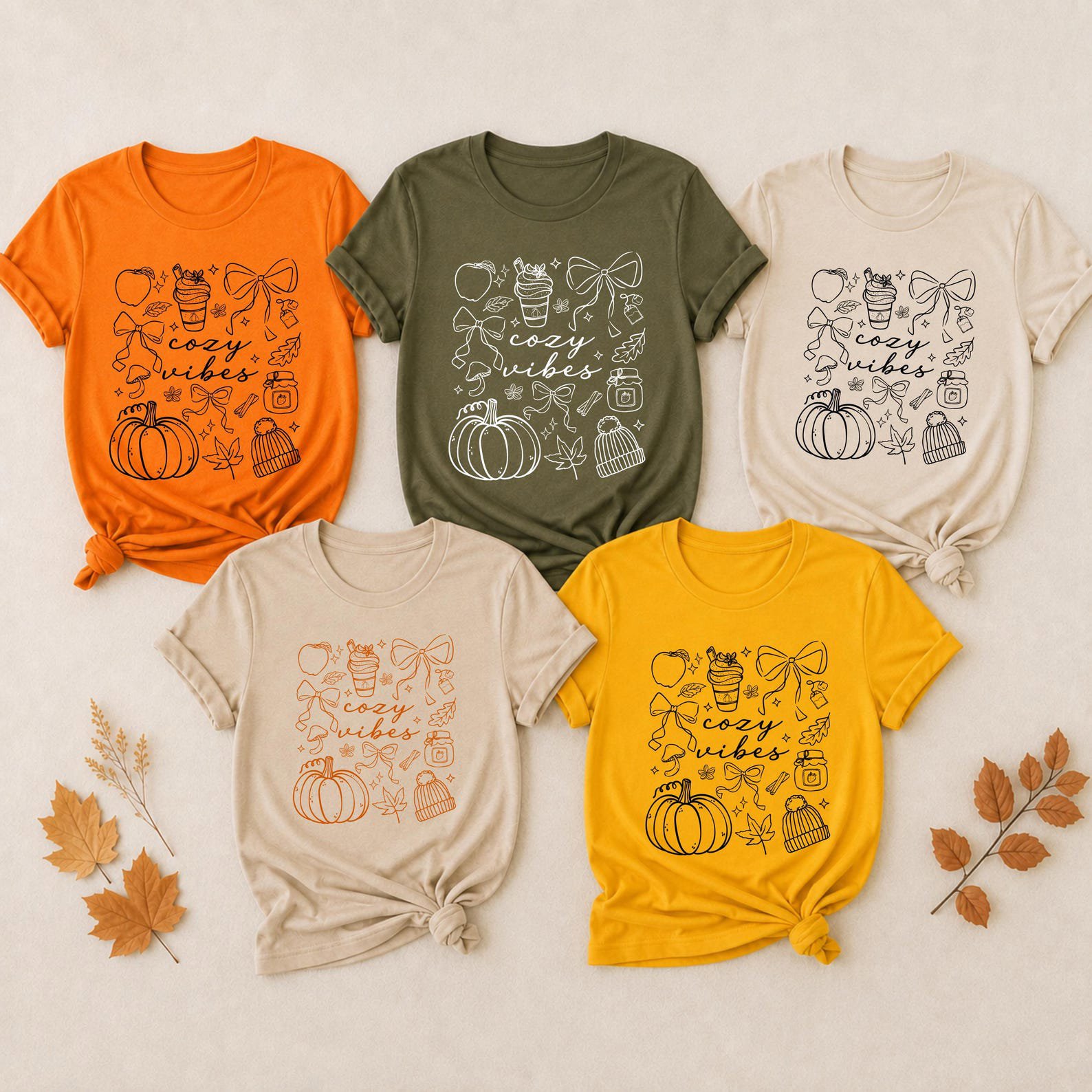 Cozy Vibes Sweatshirt, Fall Doodle Crewneck, Minimalist Autumn Bow Pumpkin Shirt 3