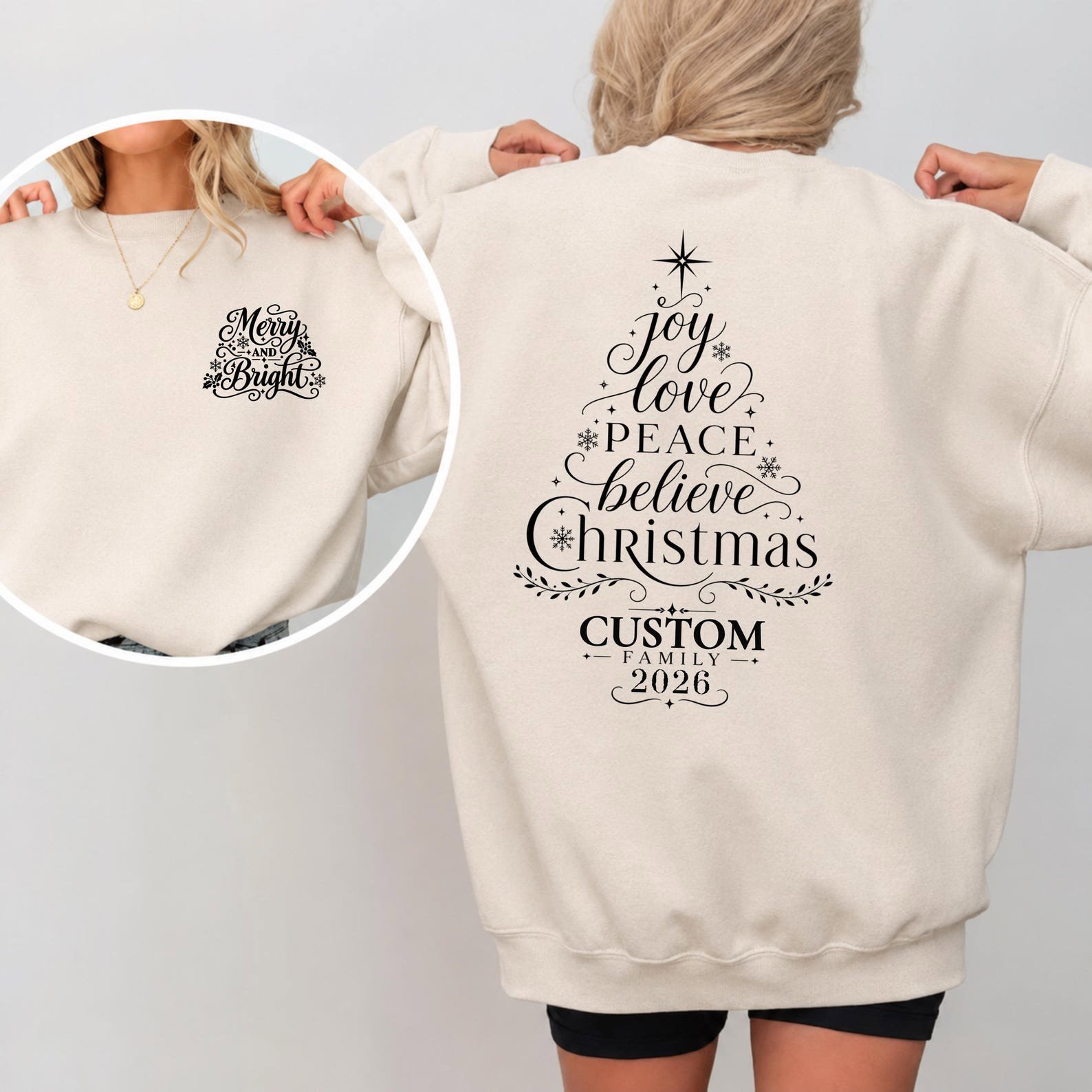 Custom Family Christmas Tree Sweatshirt, Matching Holiday Vacation Crewneck, Personalized Last Name Outfit 1