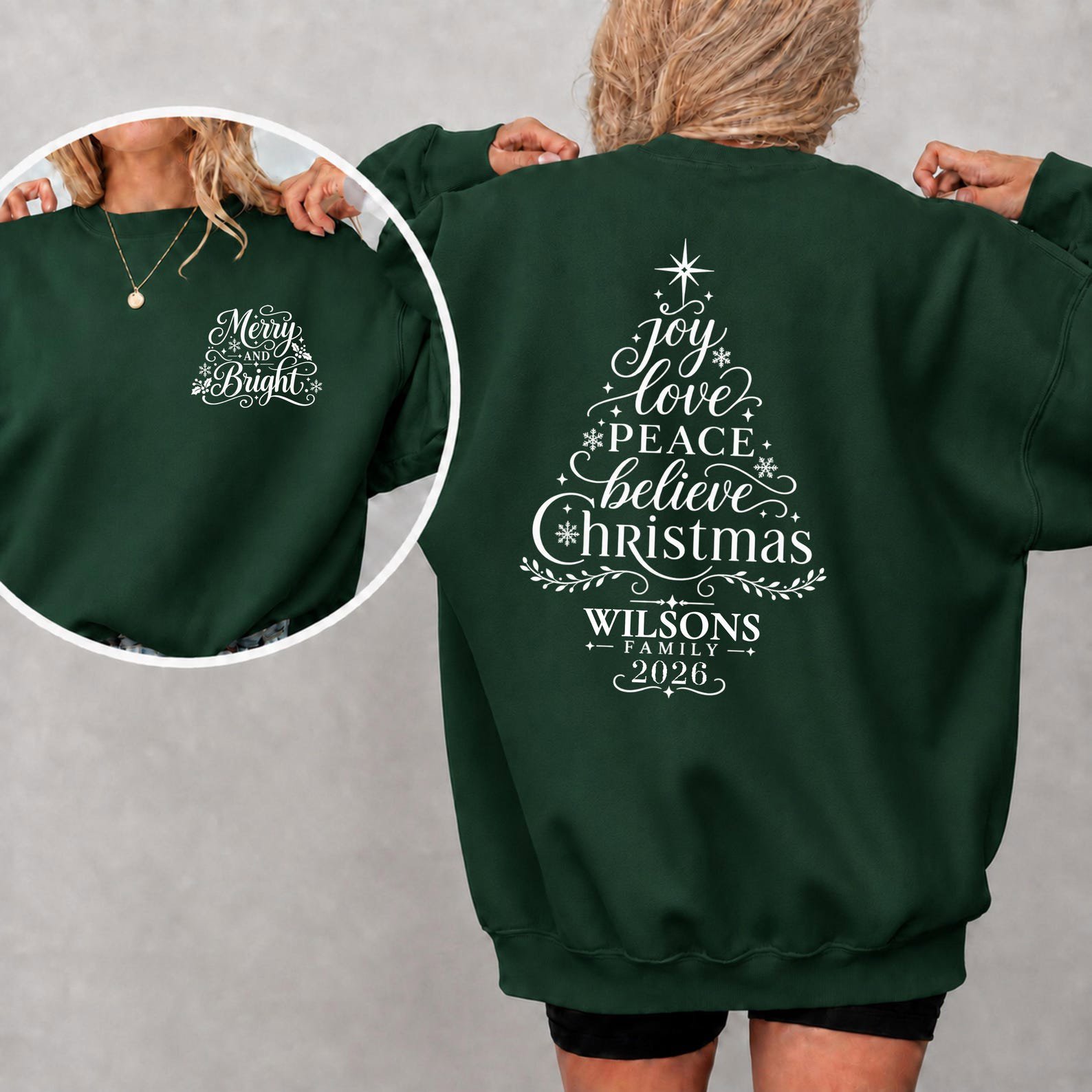 Custom Family Christmas Tree Sweatshirt, Matching Holiday Vacation Crewneck, Personalized Last Name Outfit 3