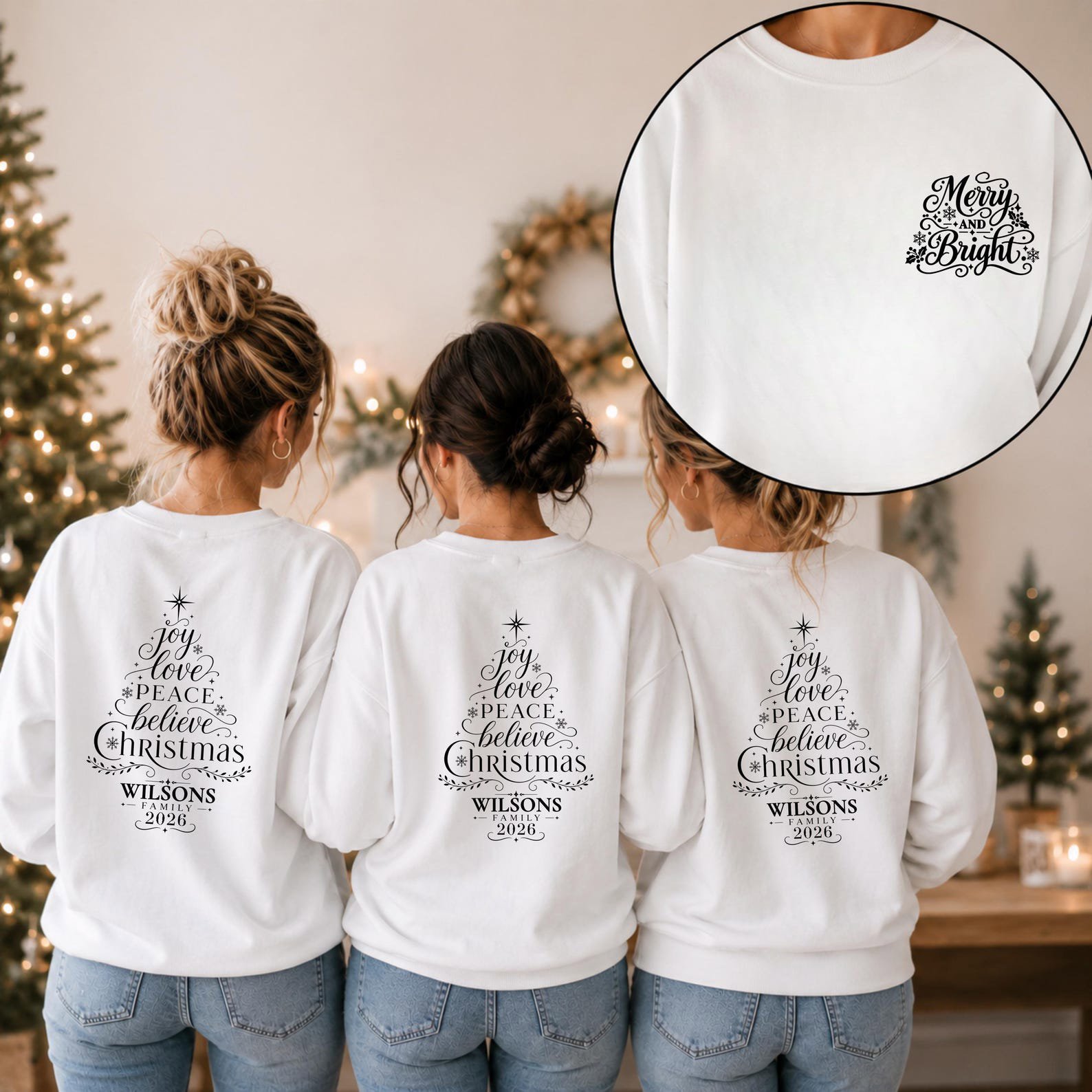 Custom Family Christmas Tree Sweatshirt, Matching Holiday Vacation Crewneck, Personalized Last Name Outfit 2