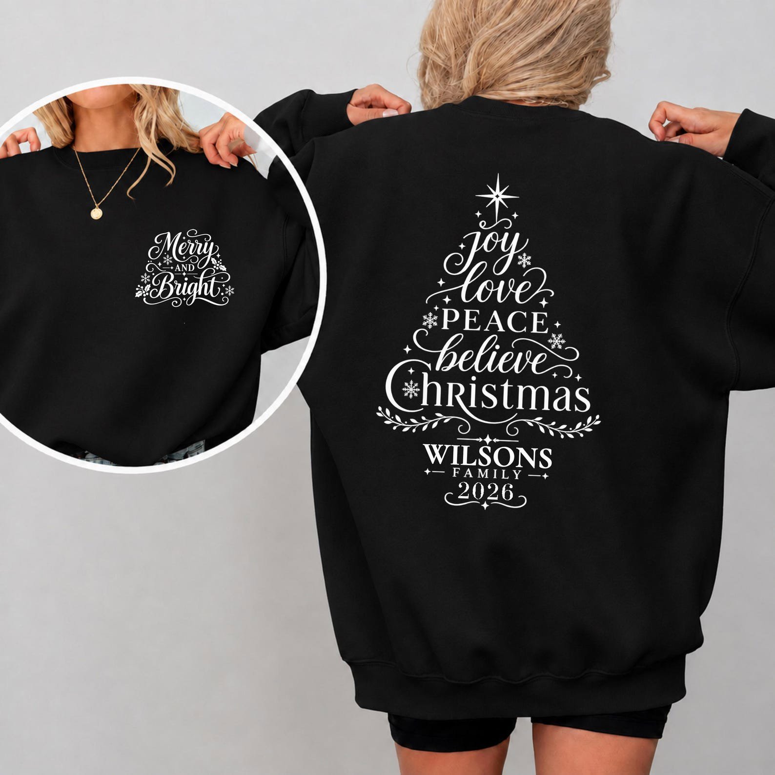 Custom Family Christmas Tree Sweatshirt, Matching Holiday Vacation Crewneck, Personalized Last Name Outfit 5