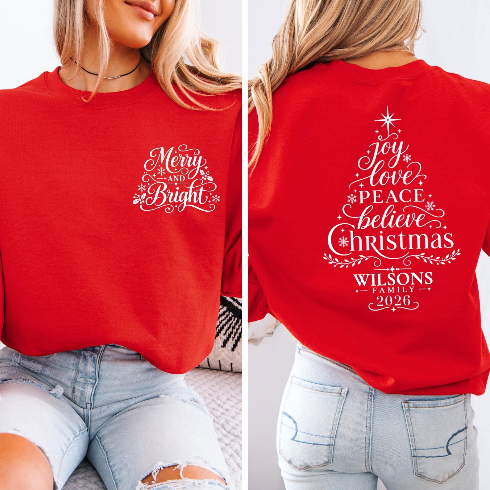Custom Family Christmas Tree Sweatshirt, Matching Holiday Vacation Crewneck, Personalized Last Name Outfit 6