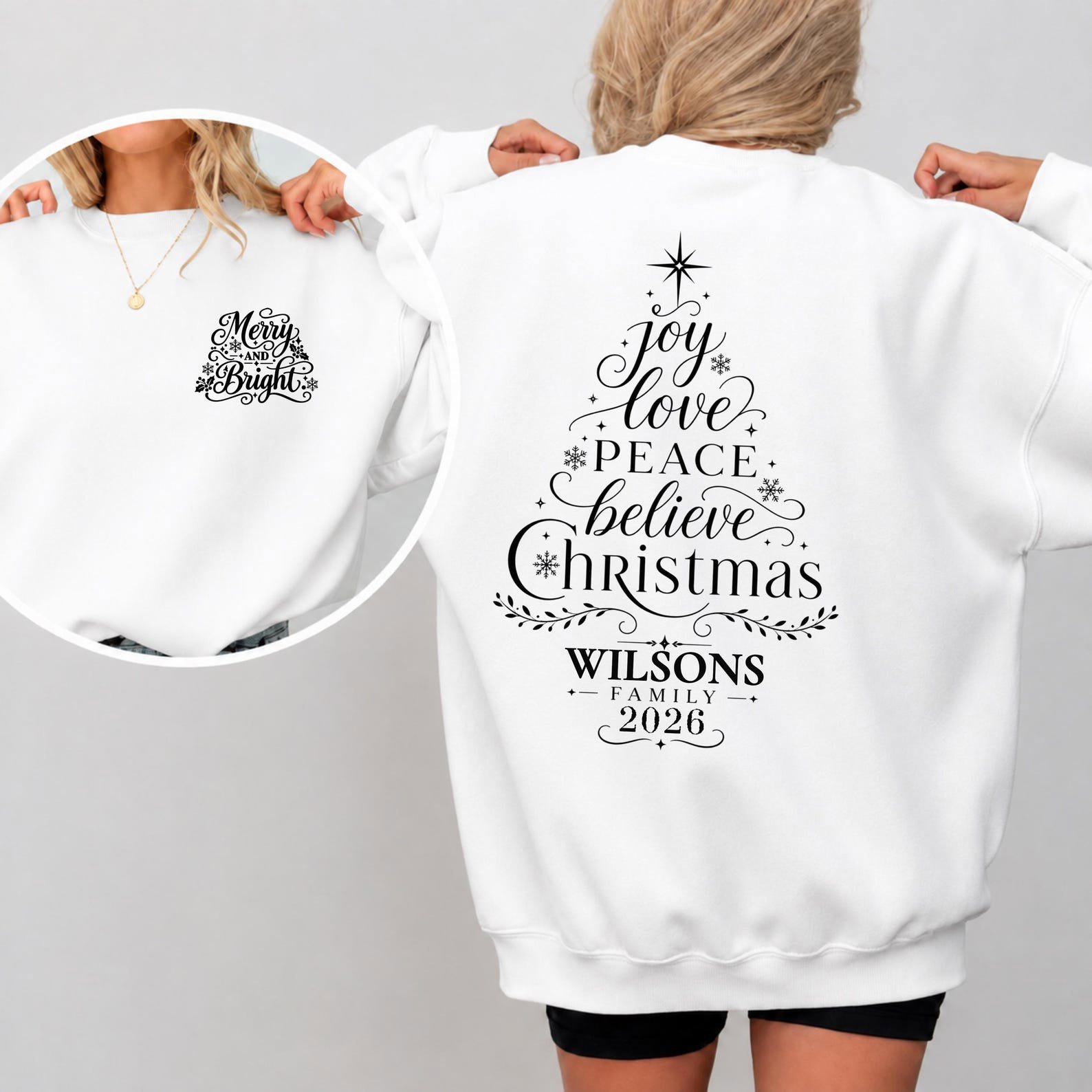 Custom Family Christmas Tree Sweatshirt, Matching Holiday Vacation Crewneck, Personalized Last Name Outfit 7