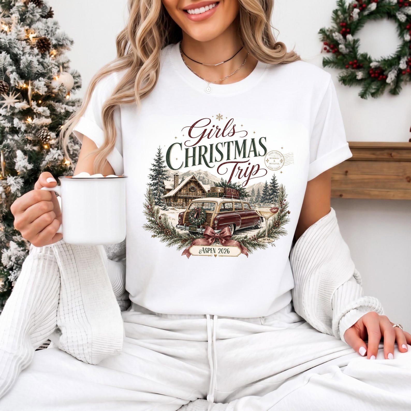Custom Vintage Girls Christmas Trip SweatShirt, Retro Holiday Vacation Squad Tee, Matching Xmas Getaway Outfit 3