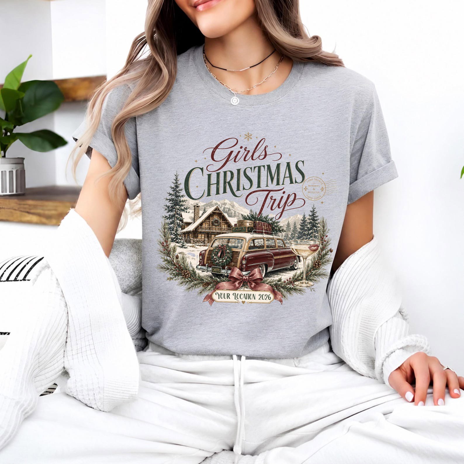 Custom Vintage Girls Christmas Trip SweatShirt, Retro Holiday Vacation Squad Tee, Matching Xmas Getaway Outfit 7